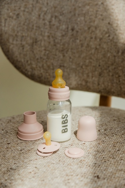 BIBS Baby Glass Bottle Naturgummi Slow Flow Blush