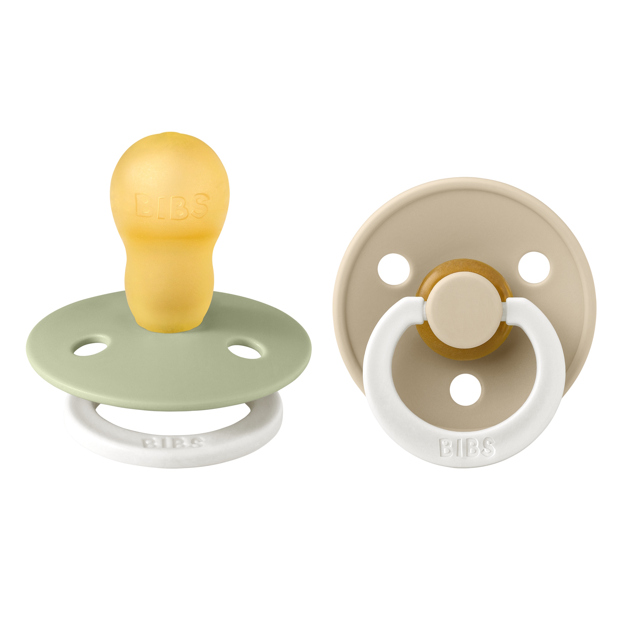 BIBS Pacifier Colour 2 PACK Latex Size 3 Sage GLOW/Vanilla GLOW