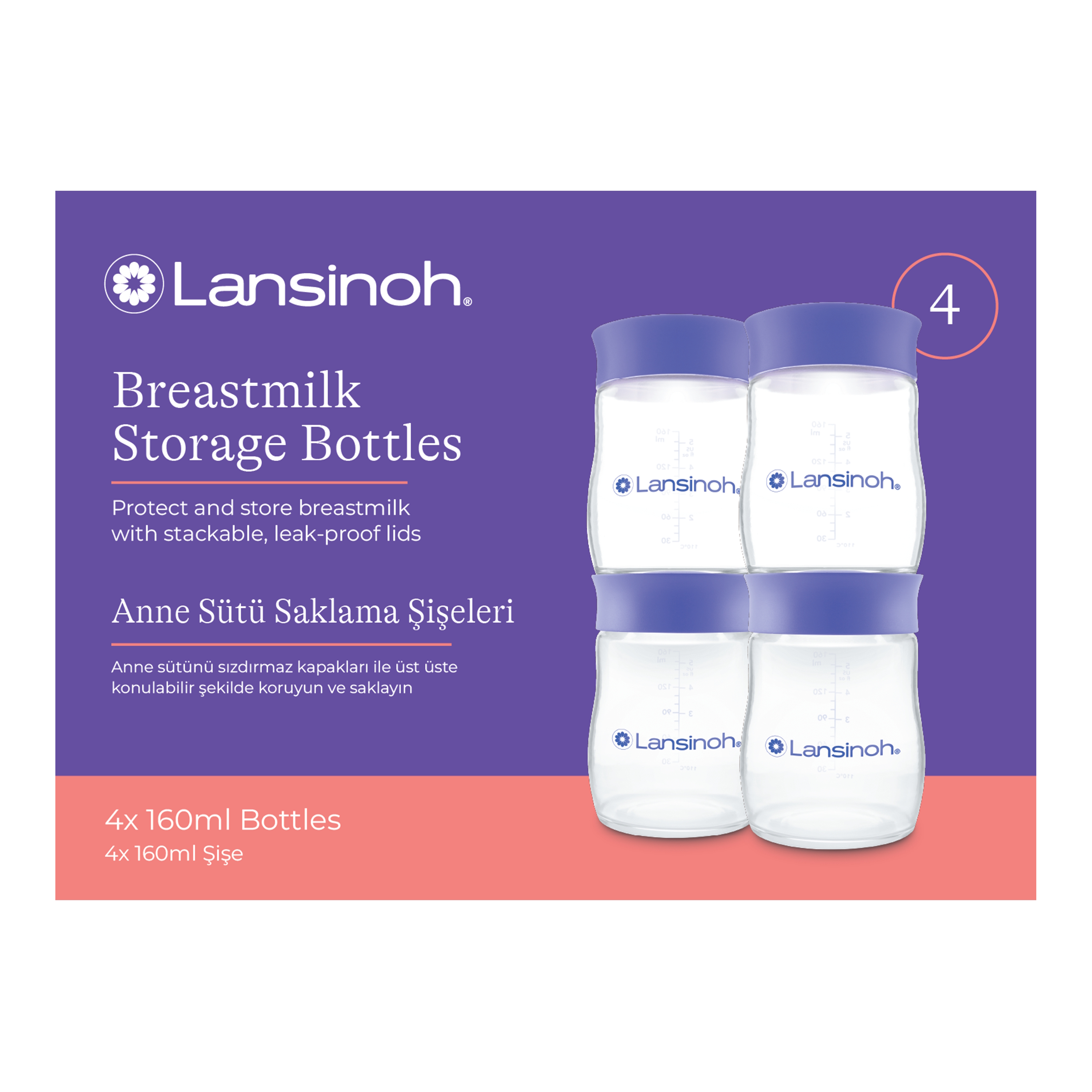 Lansinoh Brystmælk opbevaringsflasker, 160 ml