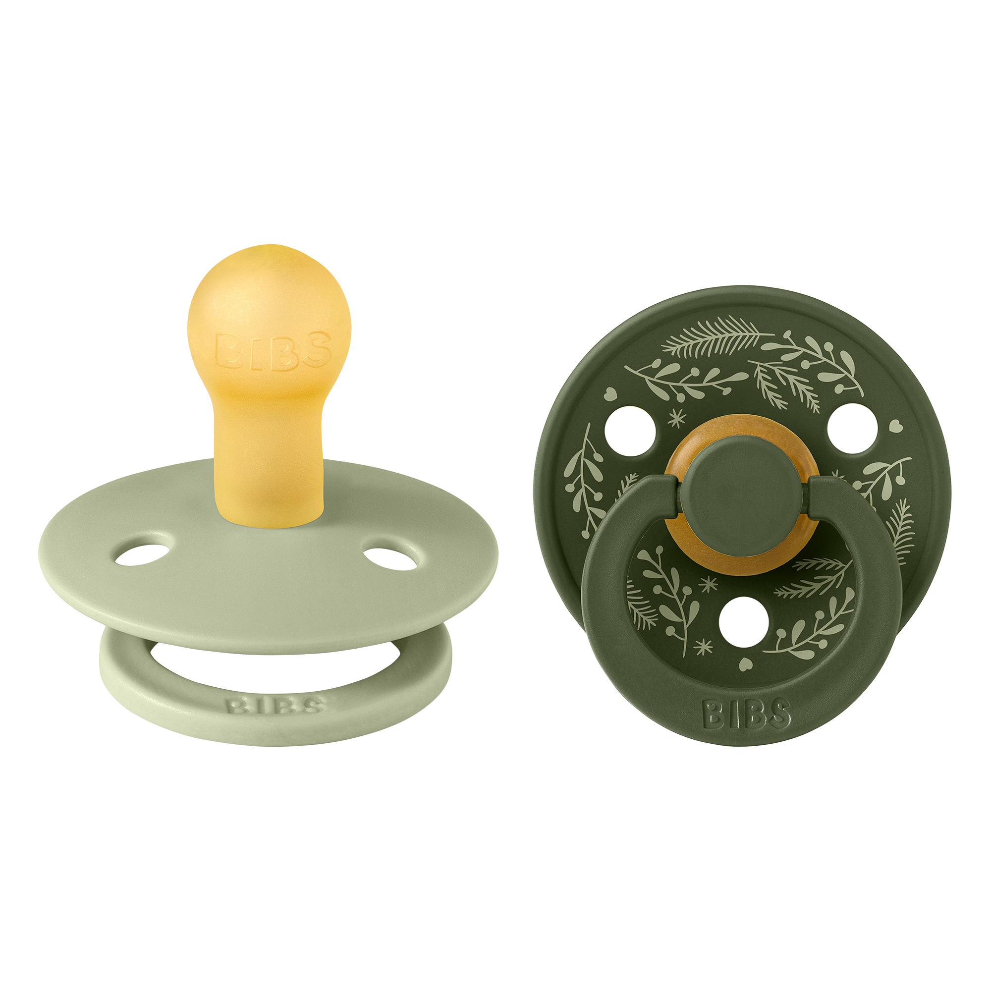 BIBS Pacifier Colour Holiday Leaf 2 PACK Latex Size 1 Sage/Hunter Green