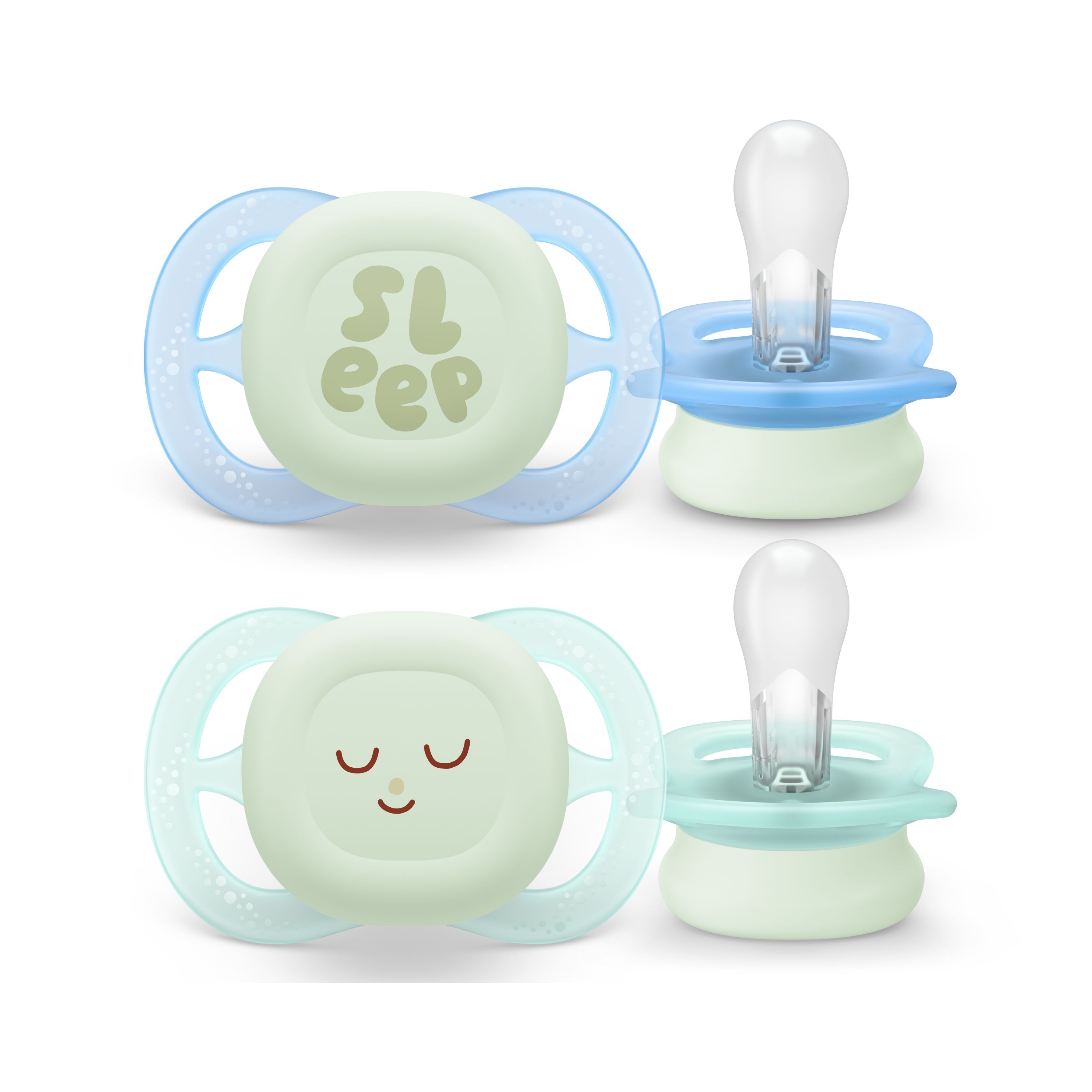Philips Avent Pacifier ultra start Nighttime, 0-2m, Grøn / Blå
