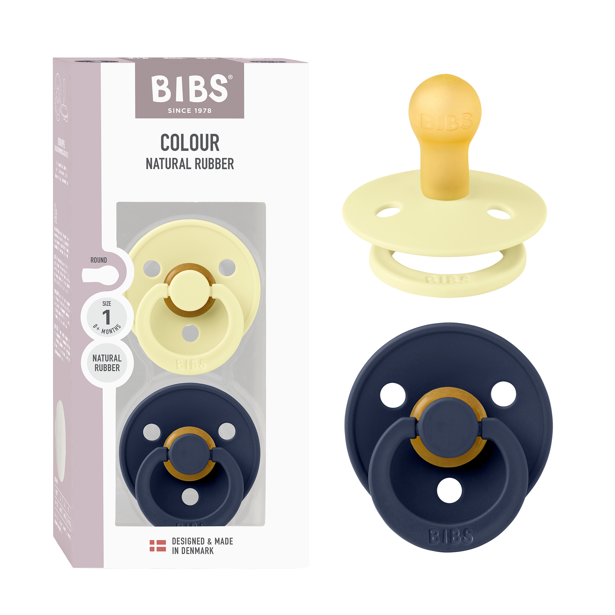 BIBS Pacifier Colour 2 PACK Latex Size 1 Luna/Deep space