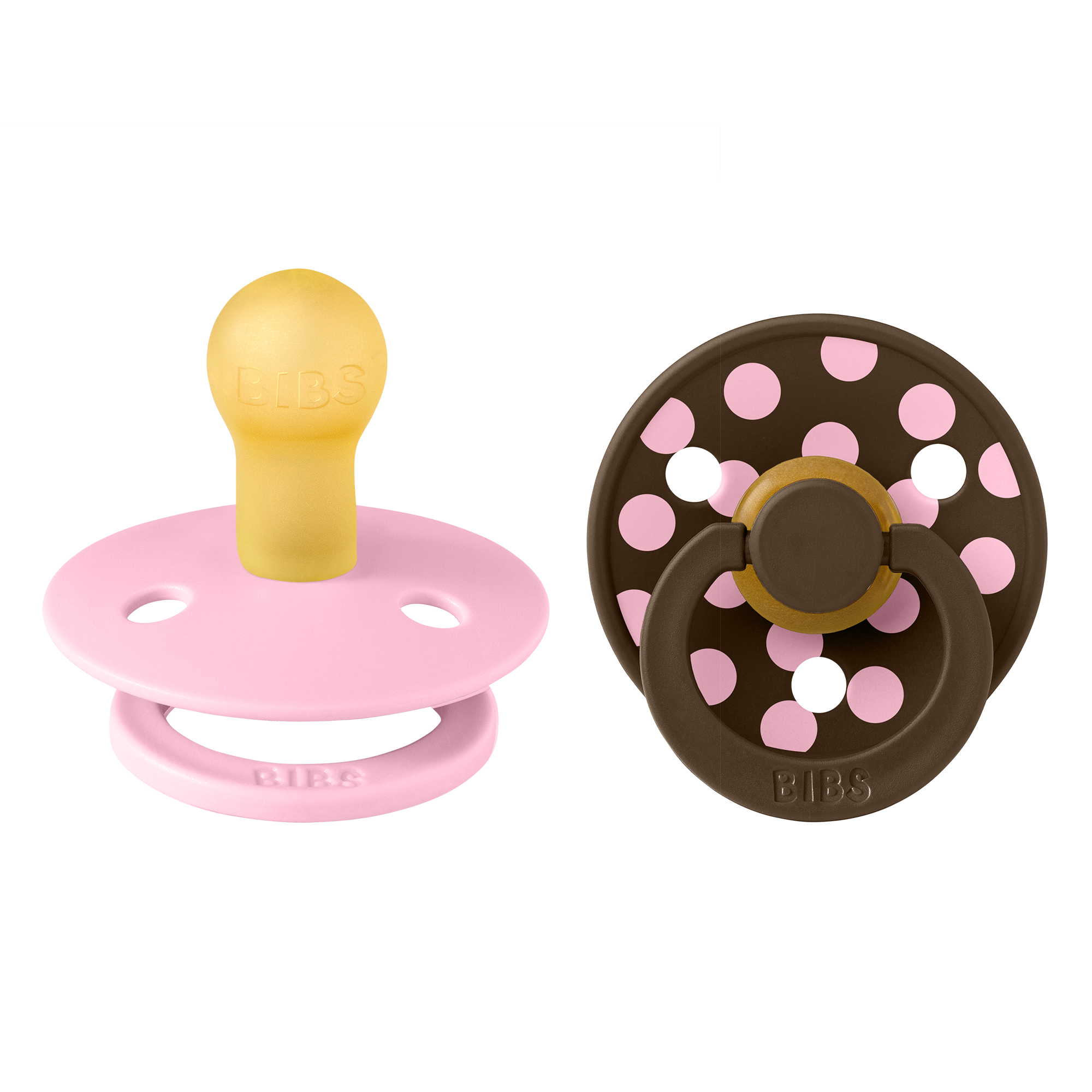 BIBS Pacifier Studio Colour 2 PACK Polka Latex Size 1 Baby Pink/Mocha