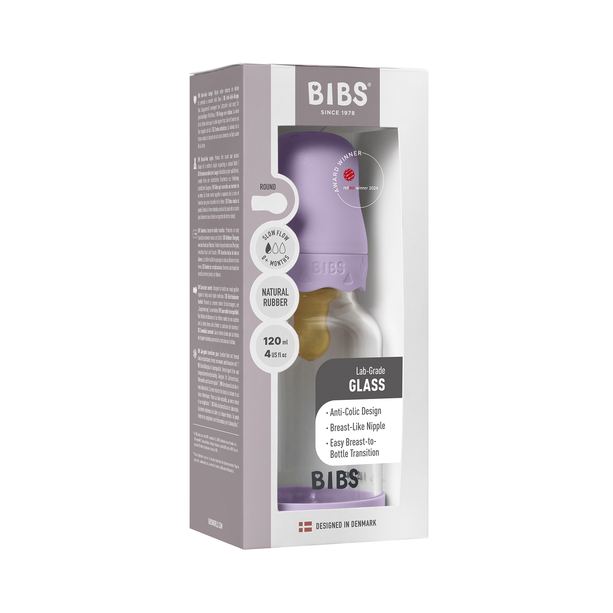 BIBS Baby Glass Boheme Bottle Naturgummi Slow Flow Violet Sky
