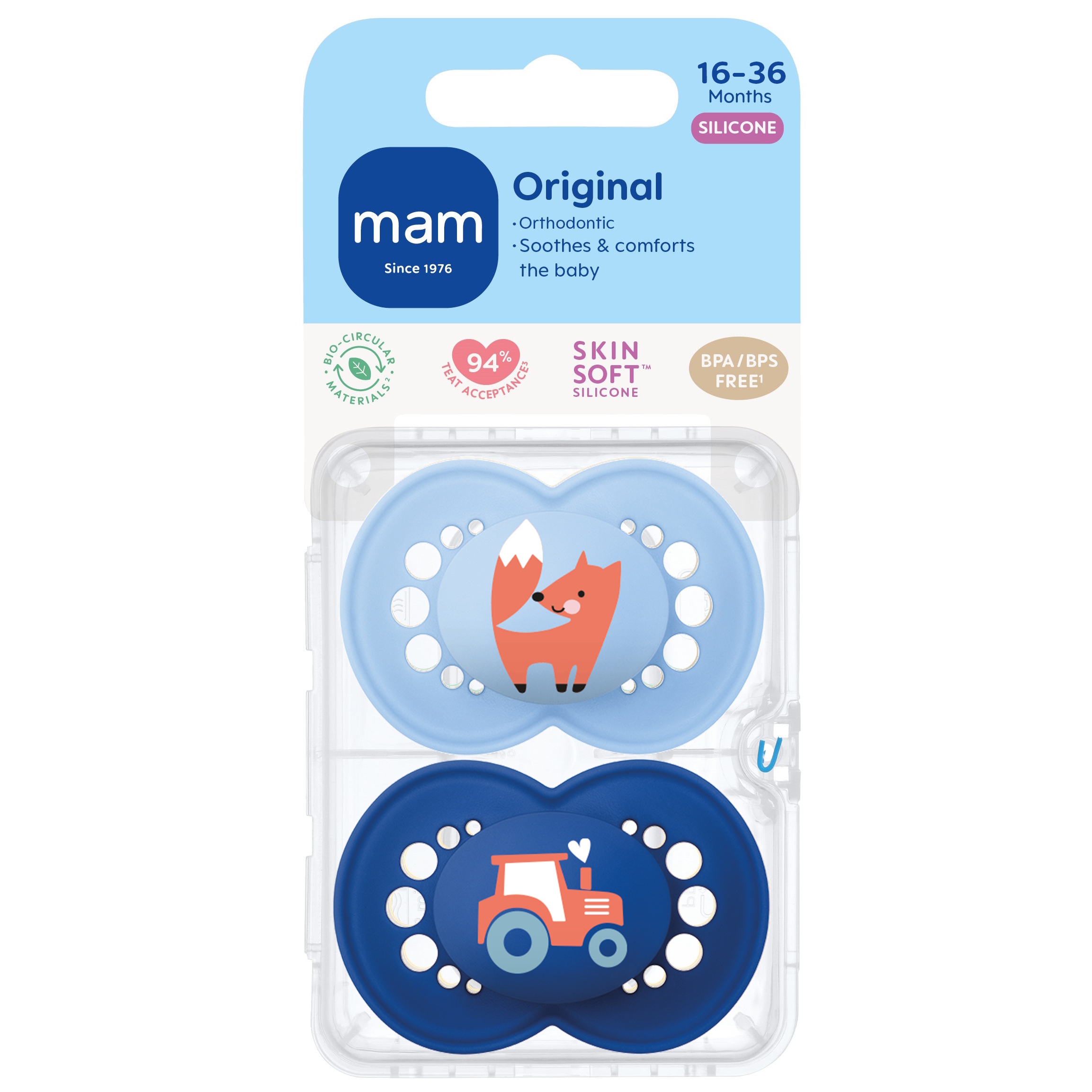 MAM Original 16-36m Silk 2p Box V Blue