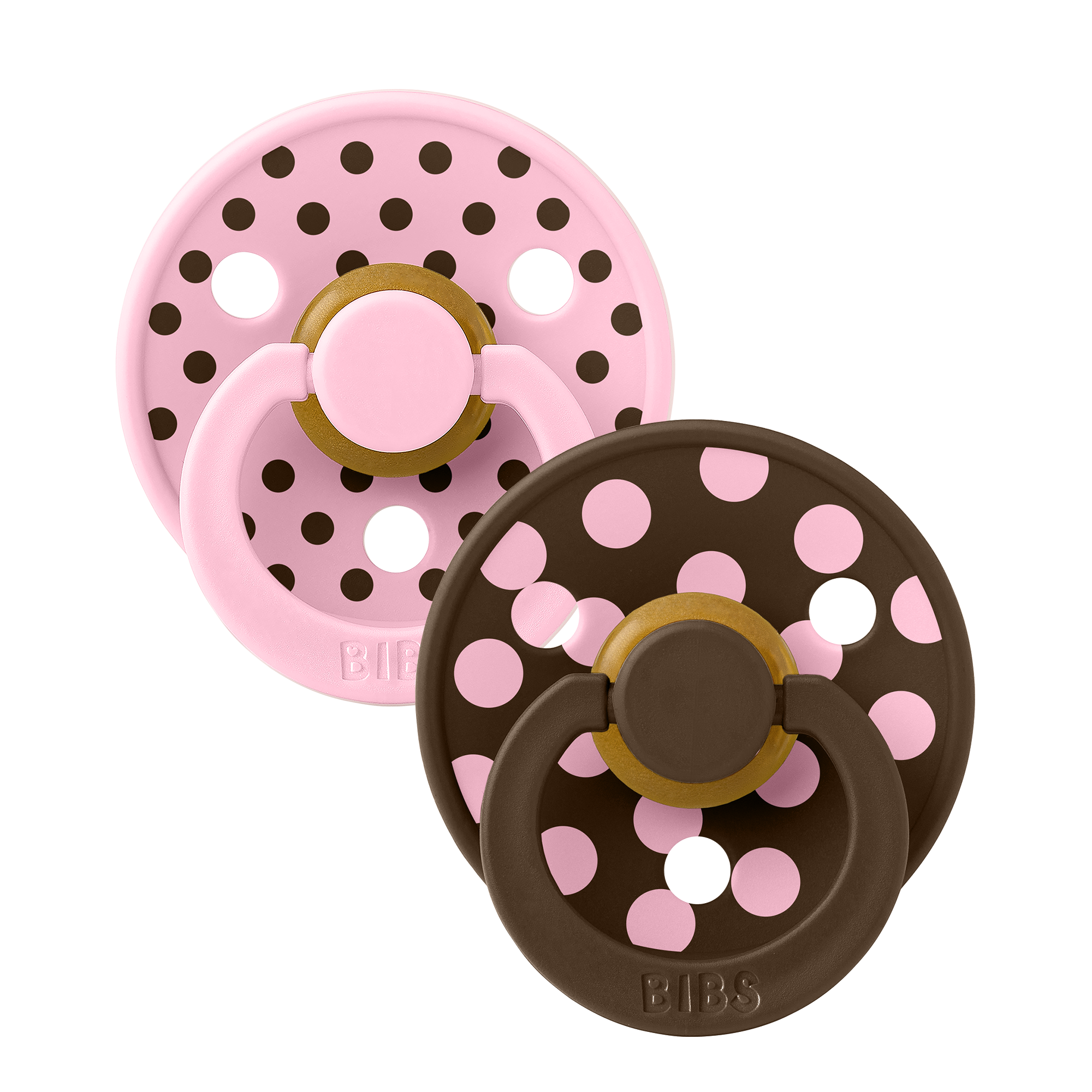 BIBS Pacifier Studio Colour 2 PACK Polka Latex Size 2 Baby Pink/Mocha