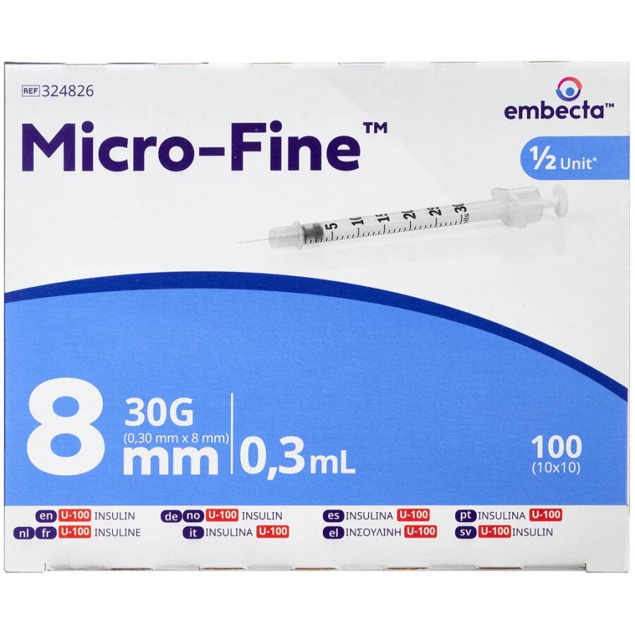 Embecta Insulinsprøjte 0,3 ml med 8 mm Kanyle