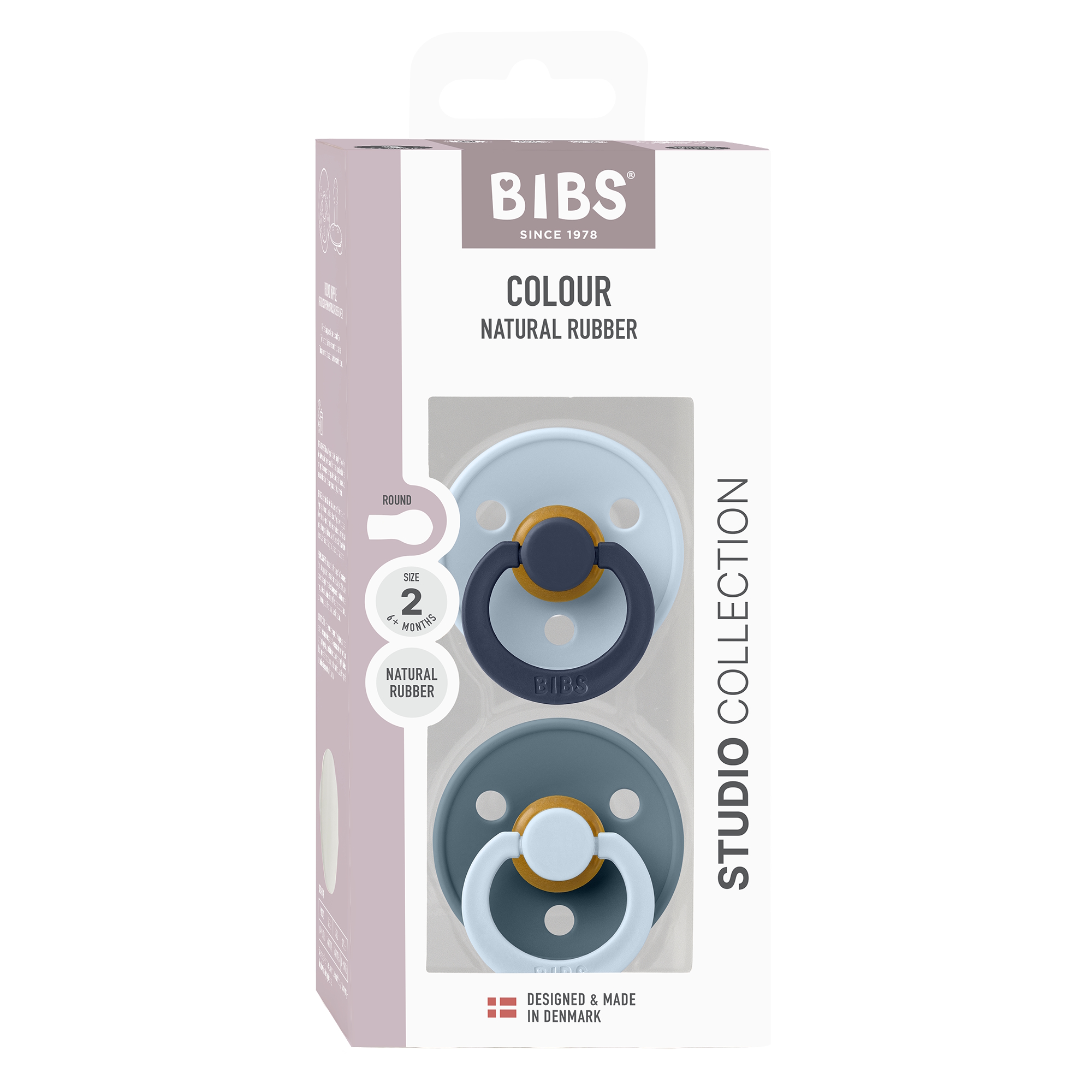 BIBS Pacifier Studio Colour 2 PACK Fusion Latex Size 2 Baby Blue Petrol mix