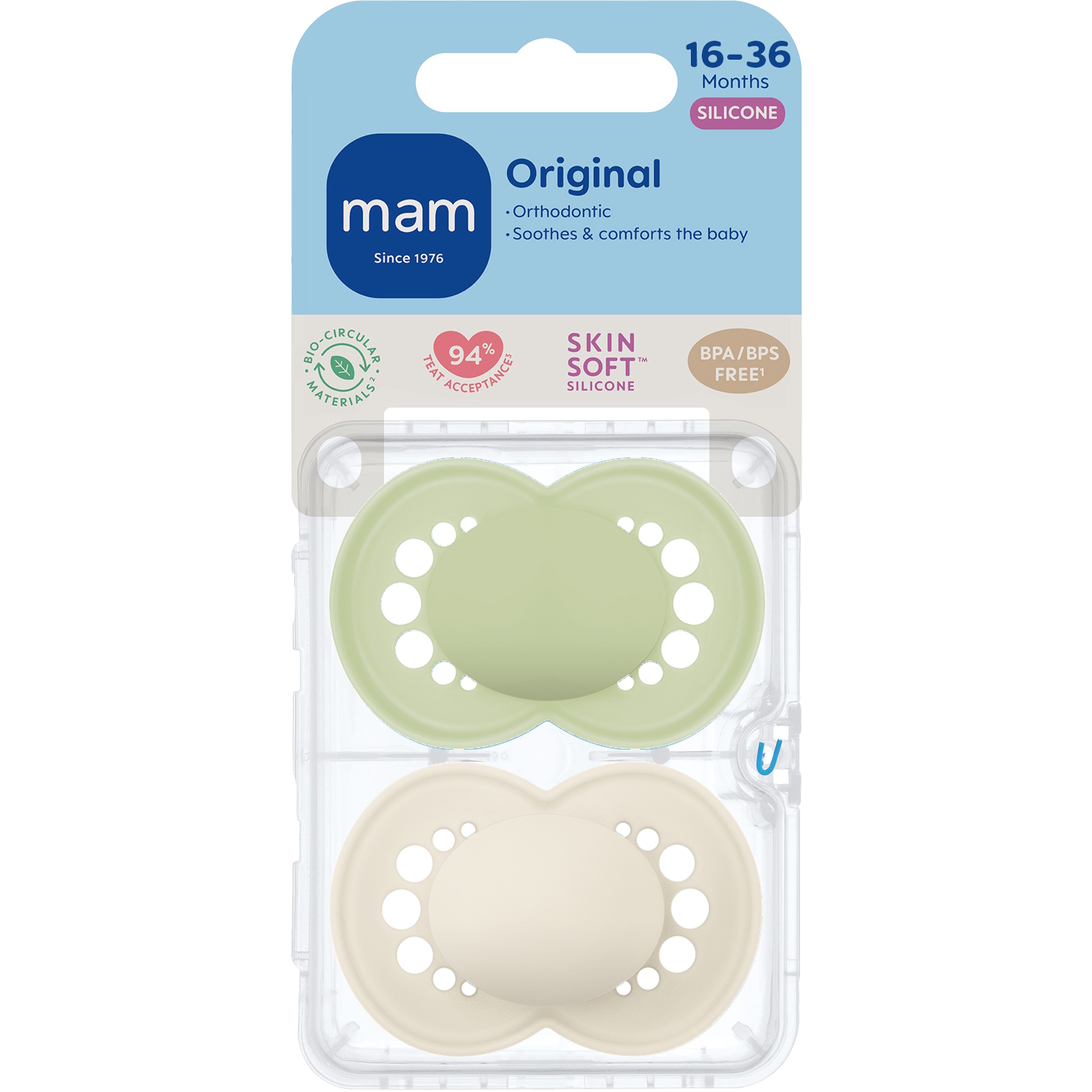 MAM Orig Silk 16-36m 2p Box V Green Unprint