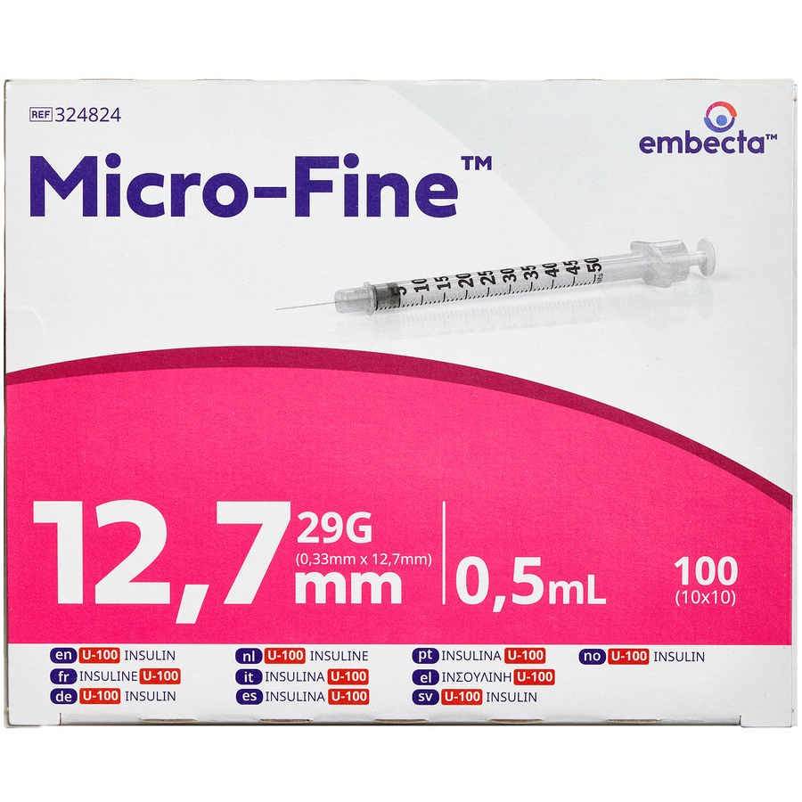 Embecta Insulinsprøjte 0,5 ml med 12,7 mm Kanyle
