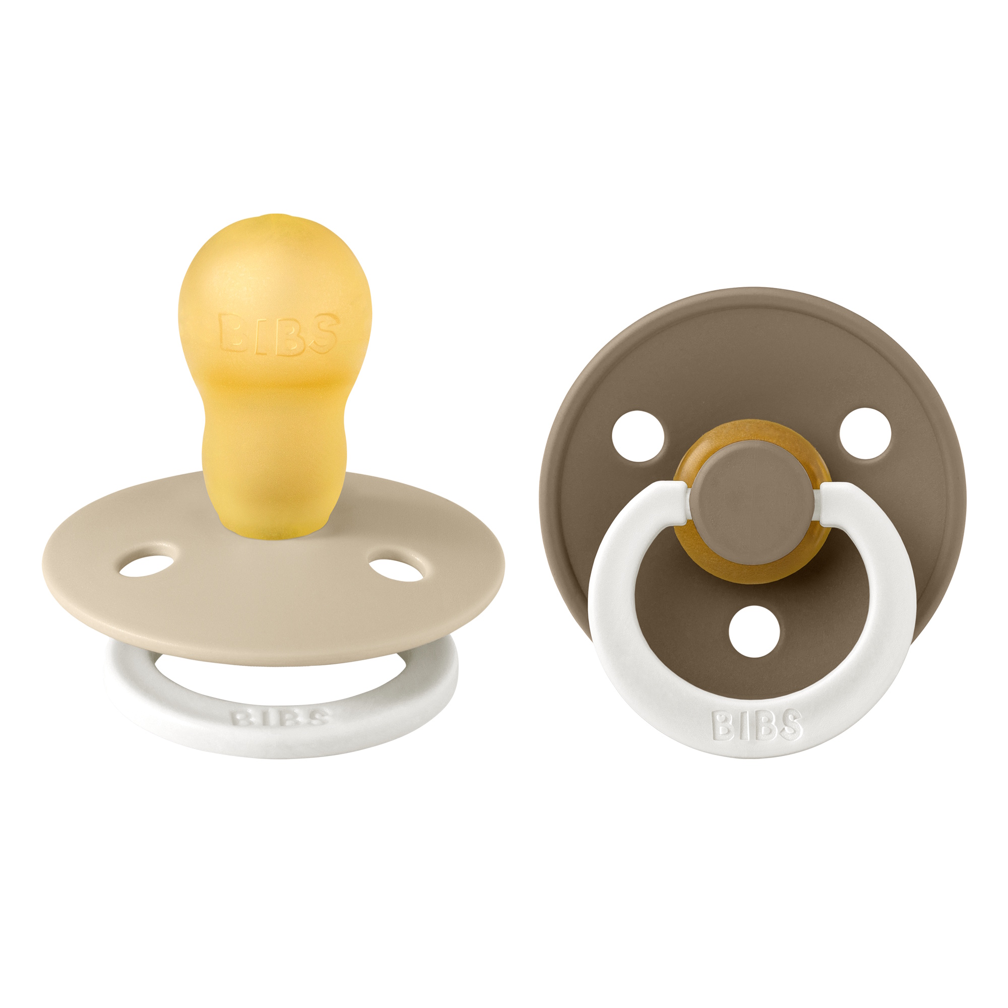 BIBS Pacifier Colour 2 PACK Latex Size 3 Vanilla GLOW/Dark Oak GLOW