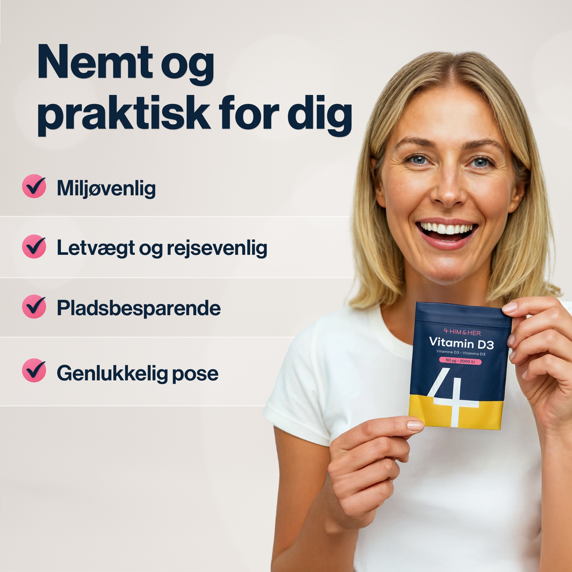 4 HIM & HER D Vitamin 50 µg (2000 IU) - Vitamin D3 Tilskud