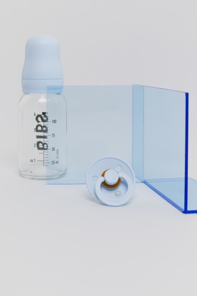 BIBS Baby Glass Bottle Naturgummi Slow Flow Baby Blue