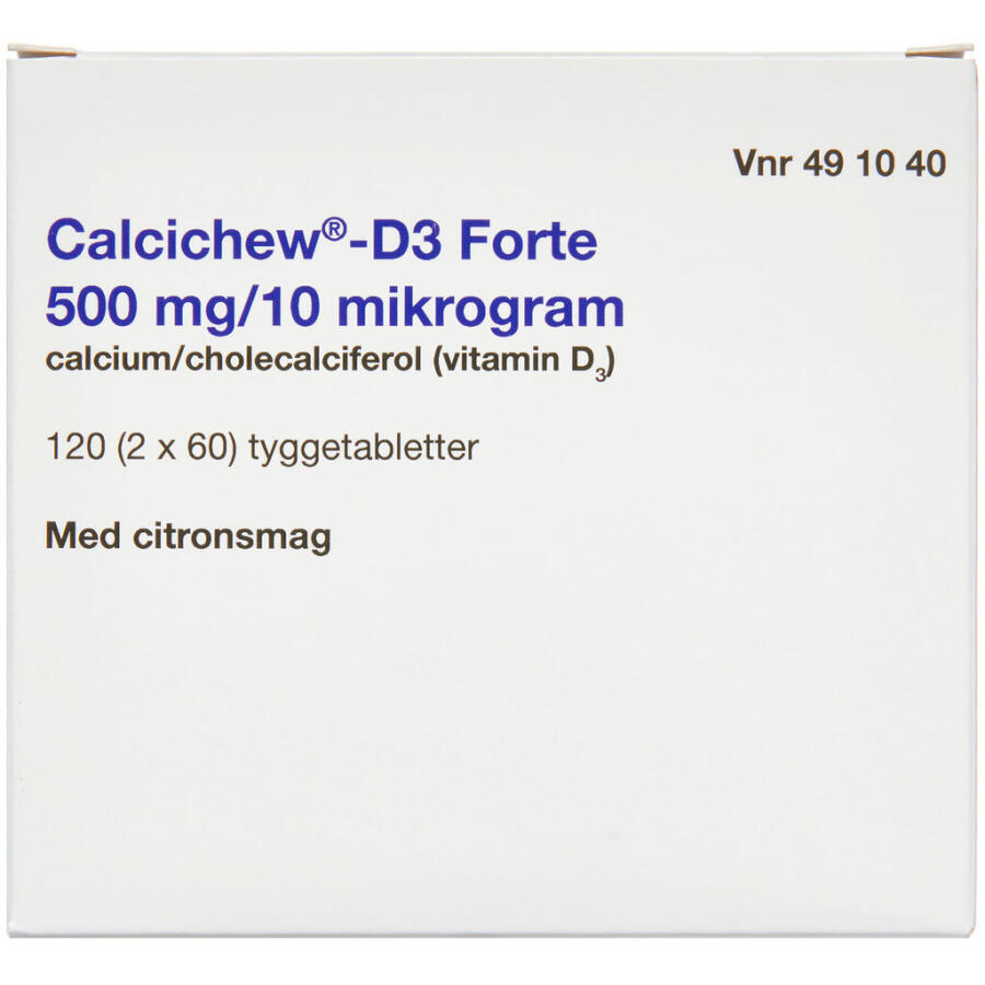 Calcichew-D3 Forte 500 mg+10 mikrogram 120 stk Tyggetabletter