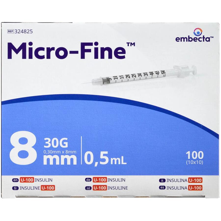 Embecta insulinsprøjte 0,5 ml med 8 mm Kanyle