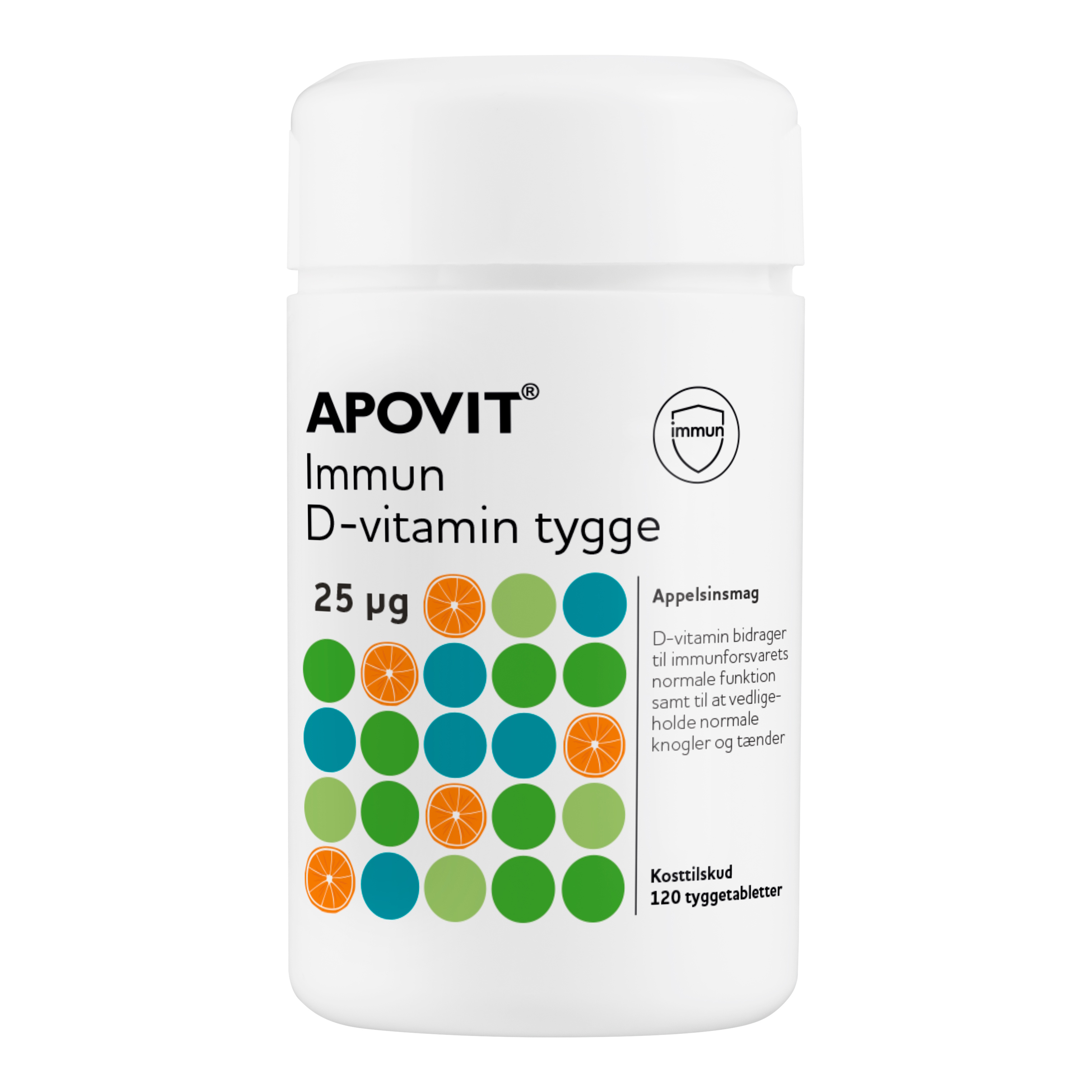 Apovit Immun D-vitamin tygge, 25 µg appelsinsmag