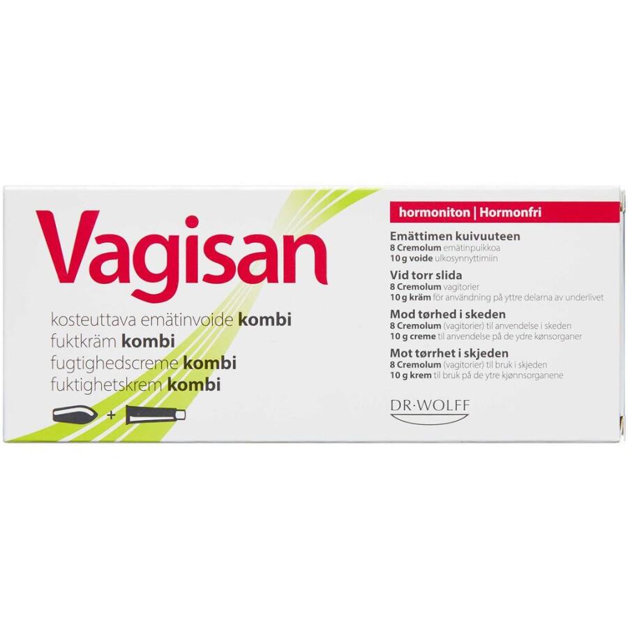 Vagisan Fugtighedscreme Kombi Vagitorier + Cremolum 8 stk. x 10 g