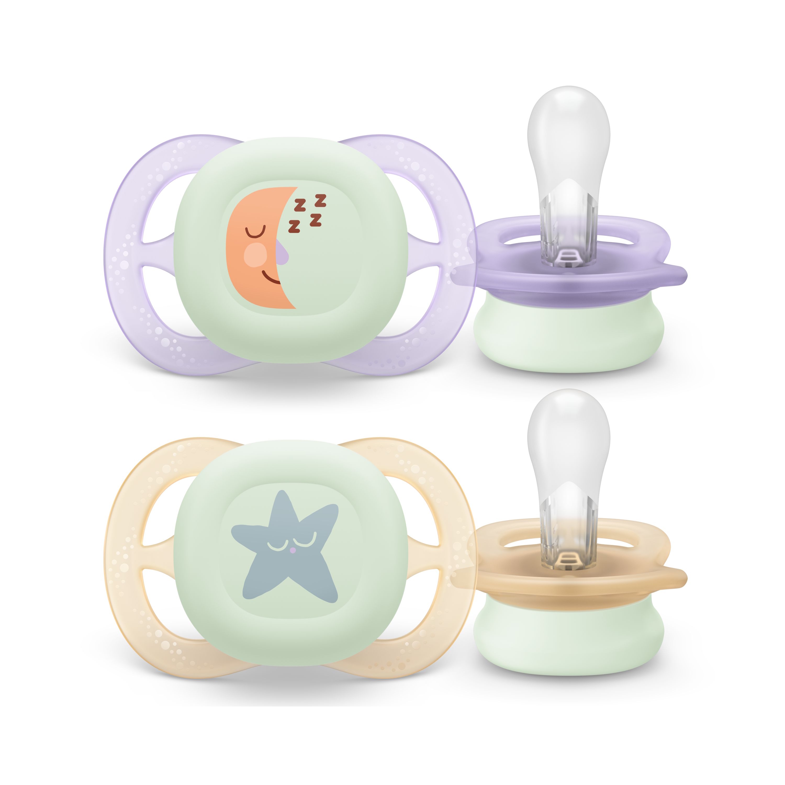 Philips Avent Pacifier ultra start Nighttime, 0-2m, lilla/beige