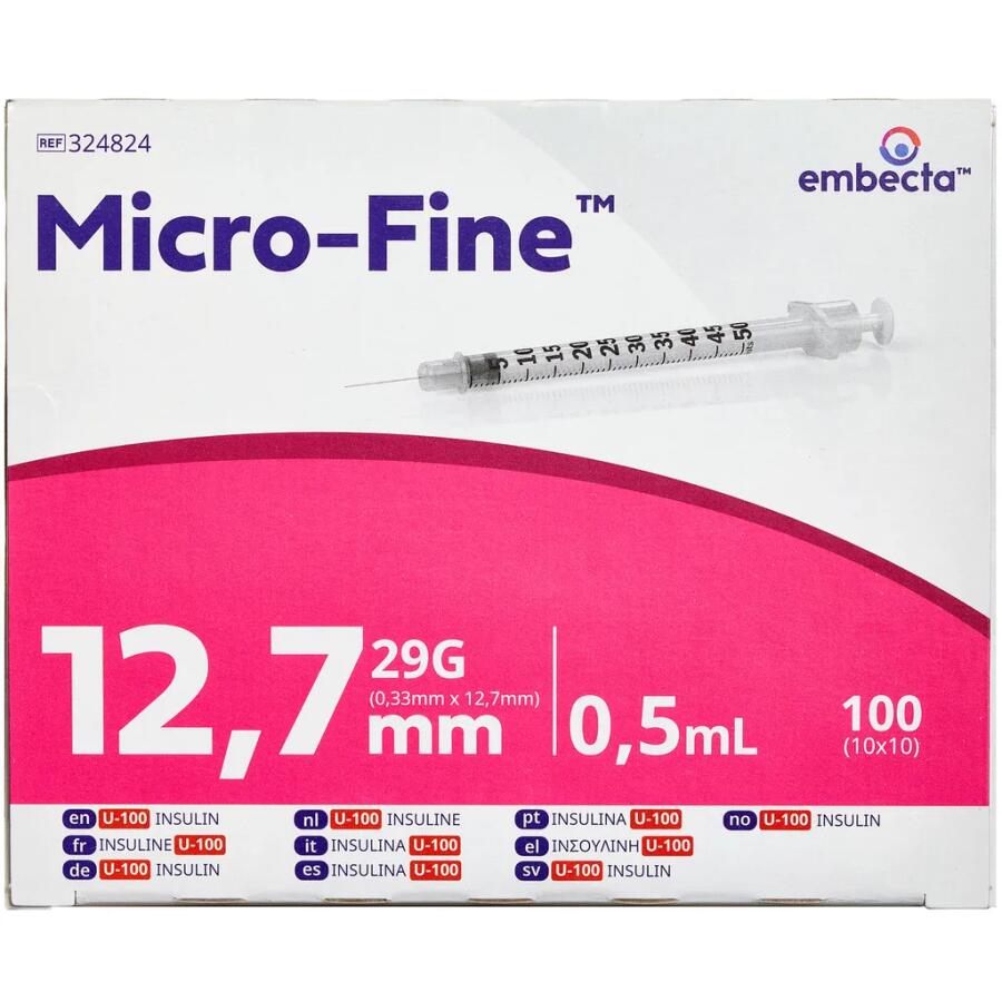 Embecta Insulinsprøjte 0,5 ml med 12,7 mm Kanyle