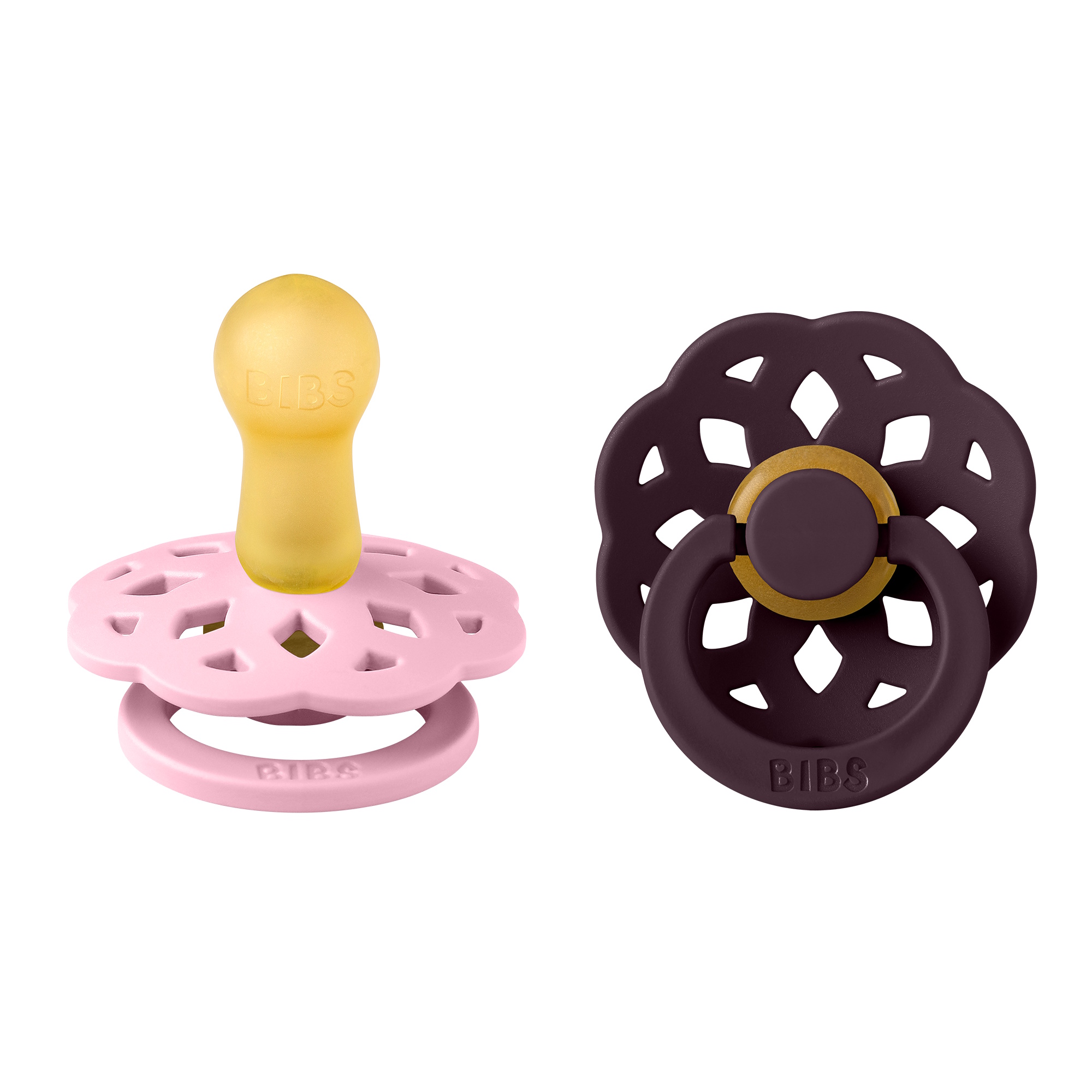 BIBS Pacifier Boheme 2 PACK Latex Size 2 Baby Pink/Plum
