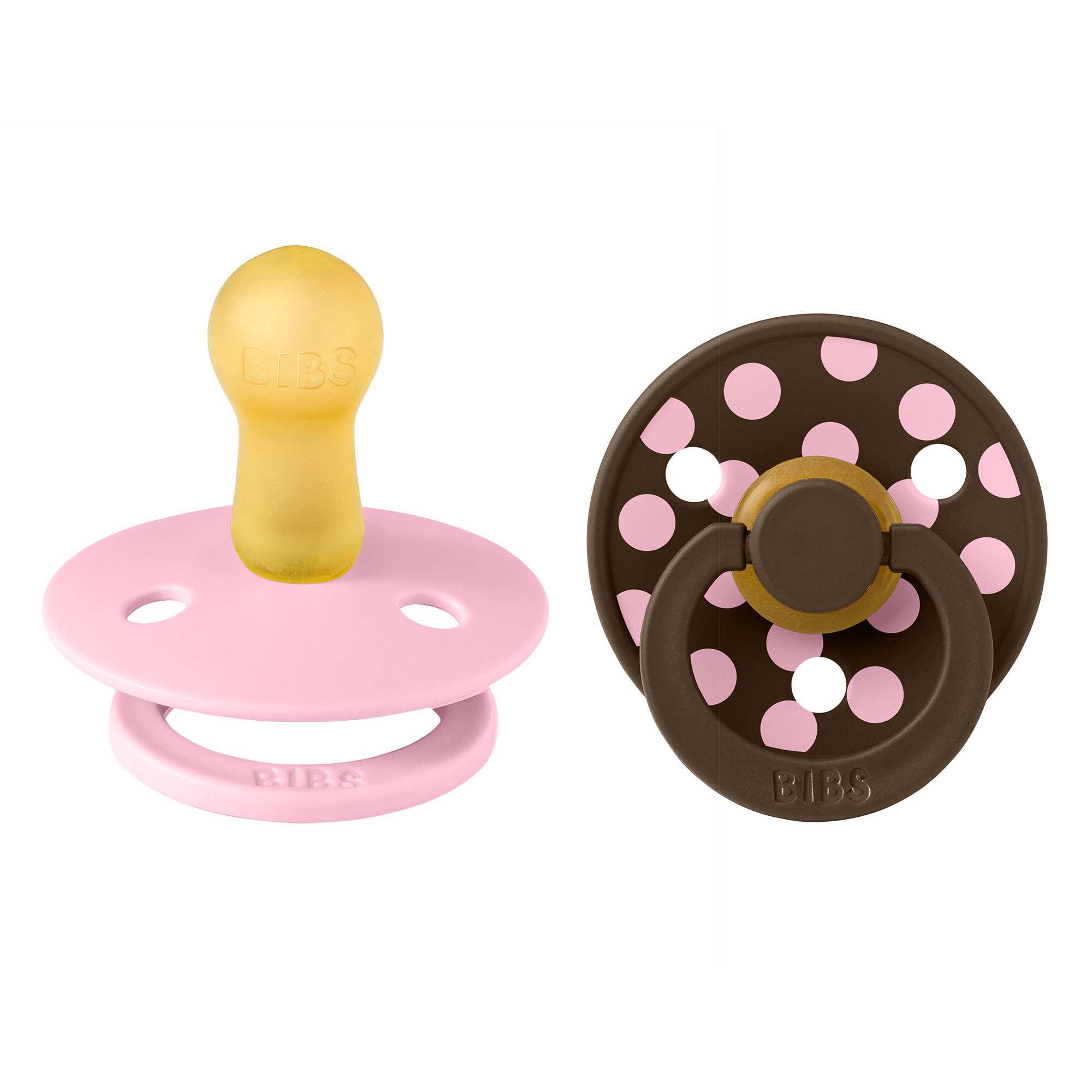 BIBS Pacifier Studio Colour 2 PACK Polka Latex Size 2 Baby Pink/Mocha