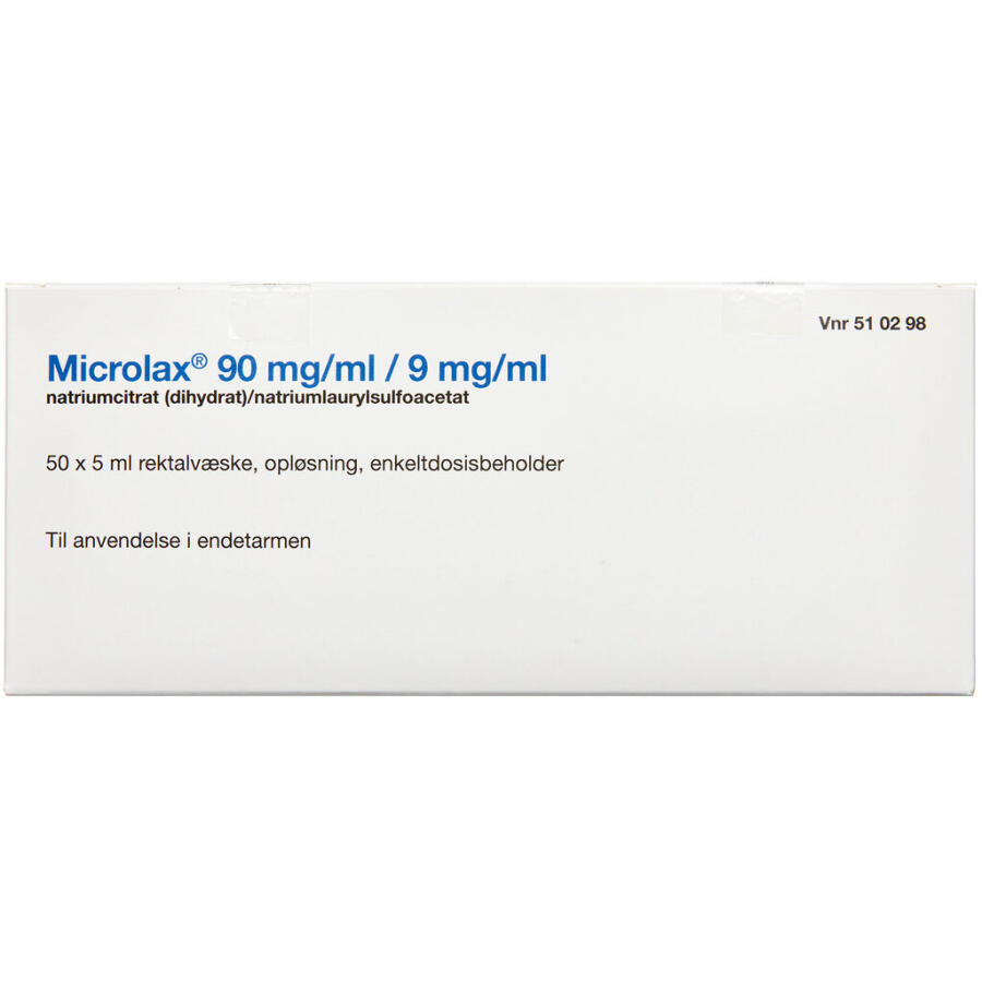 Microlax 9 mg/ml + 90 mg/ml 250 ml Rektalvæske, opløsning, enkeltdosisbeholder
