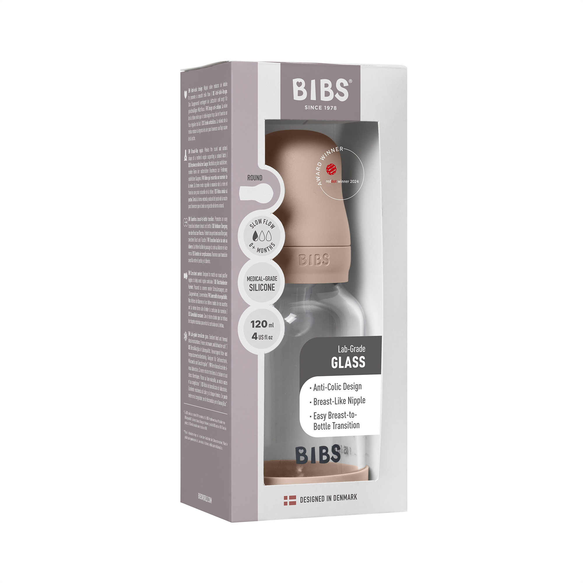 BIBS Baby Glass Bottle Silikone Slow Flow Blush