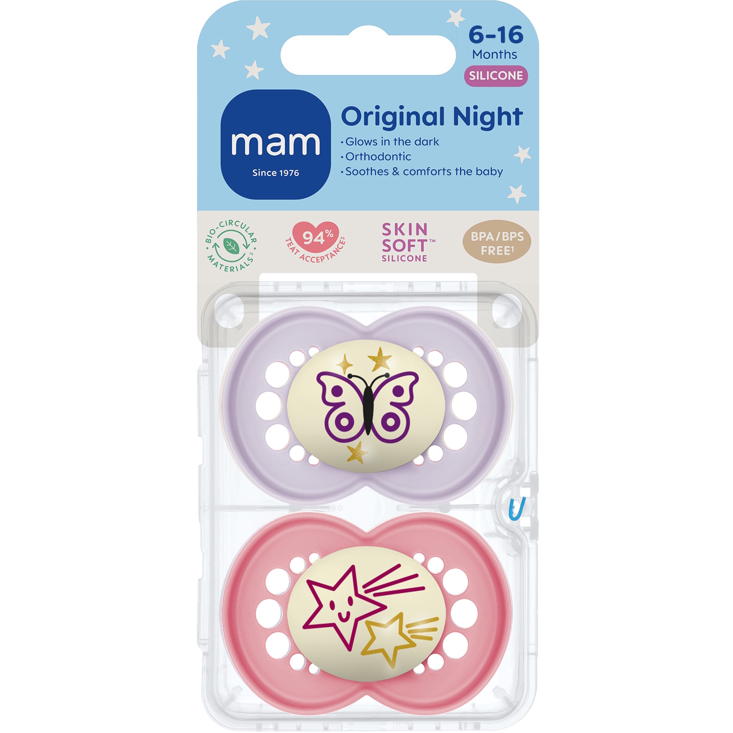 MAM Original Night Silk 6-16m 2p Box V Pink
