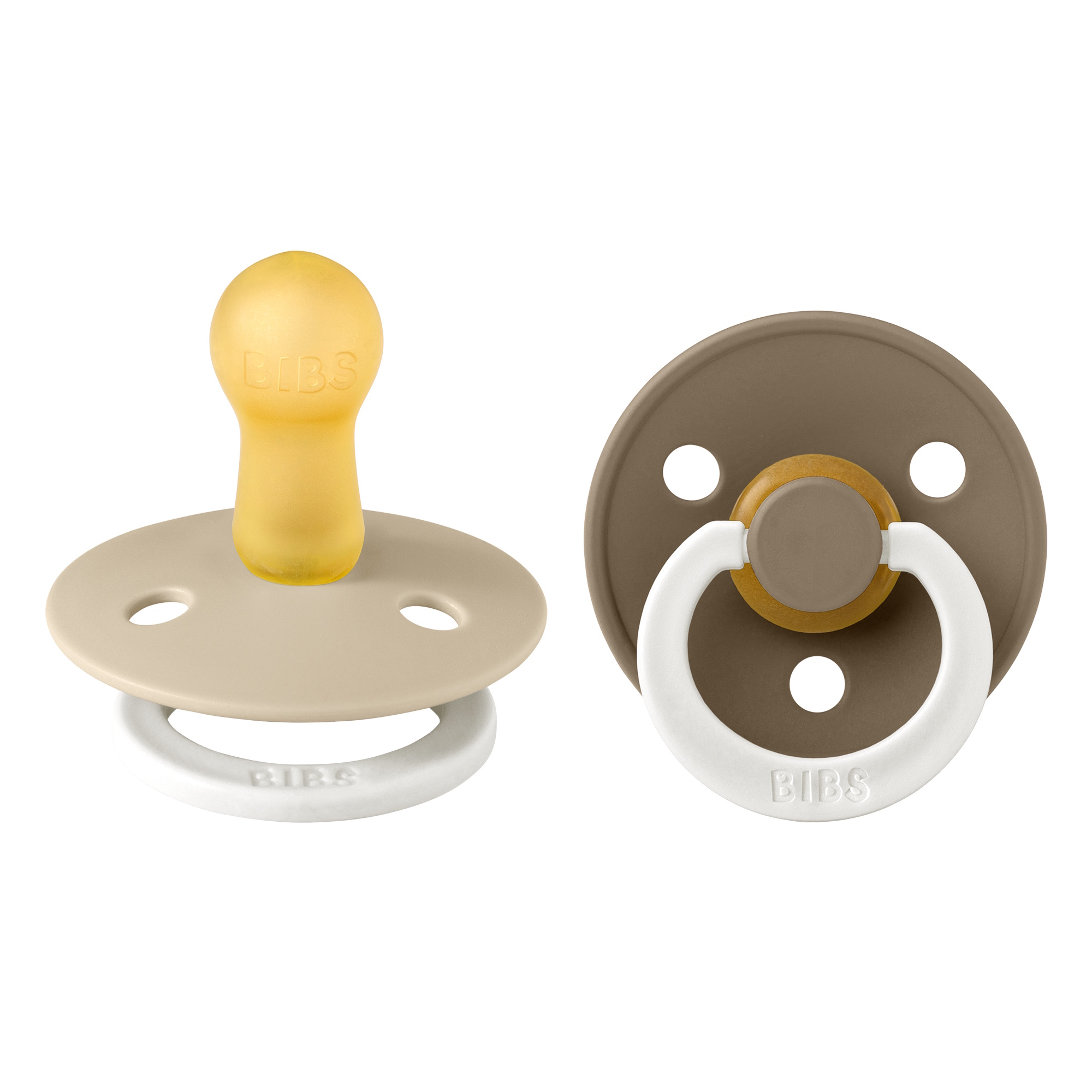 BIBS Pacifier Colour 2 PACK Latex Size 2 Vanilla GLOW/Dark Oak GLOW