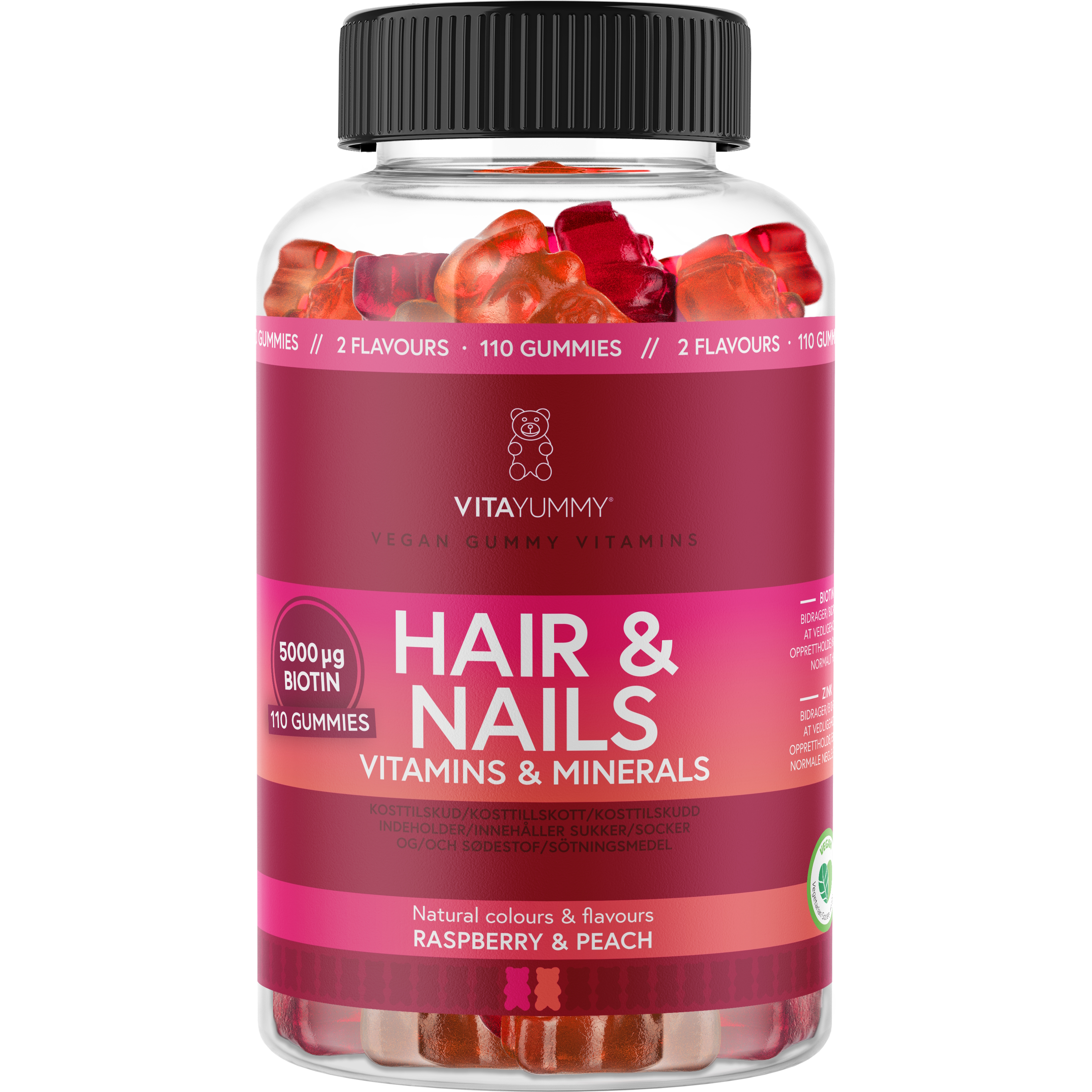 VitaYummy Hair & Nails (Mix: Raspberry & Peach) - 110 stk.