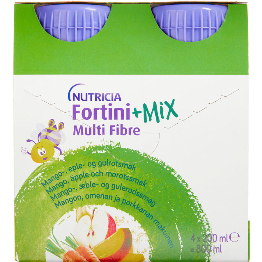 Nutricia Fortini +Mix Multi Fibre Mango-, Æble- og Gulerodssmag 4 x 200 ml