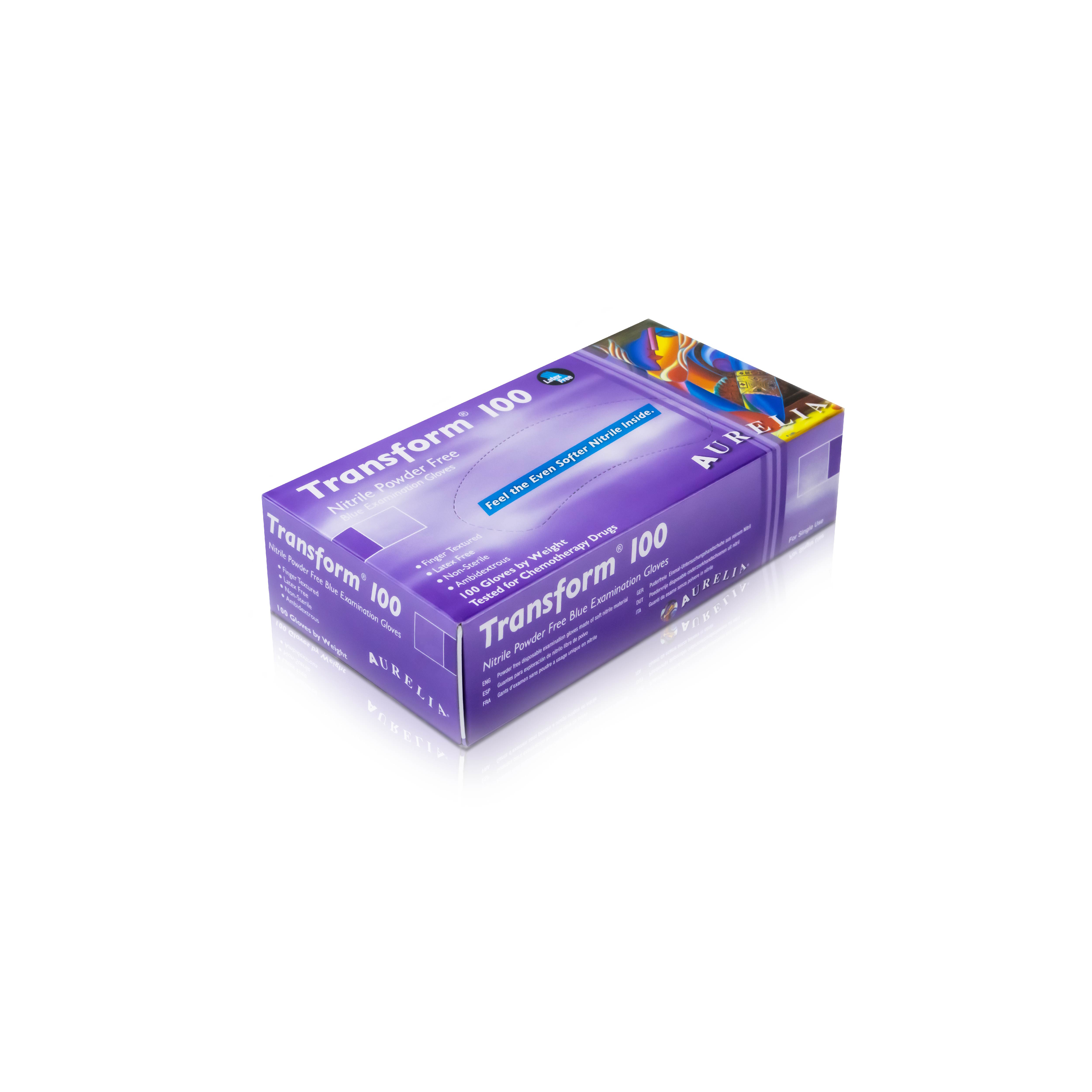 Aurelia Transform100 blå pudderfri nitrilhandske, 3,2 mil (100 stk)
