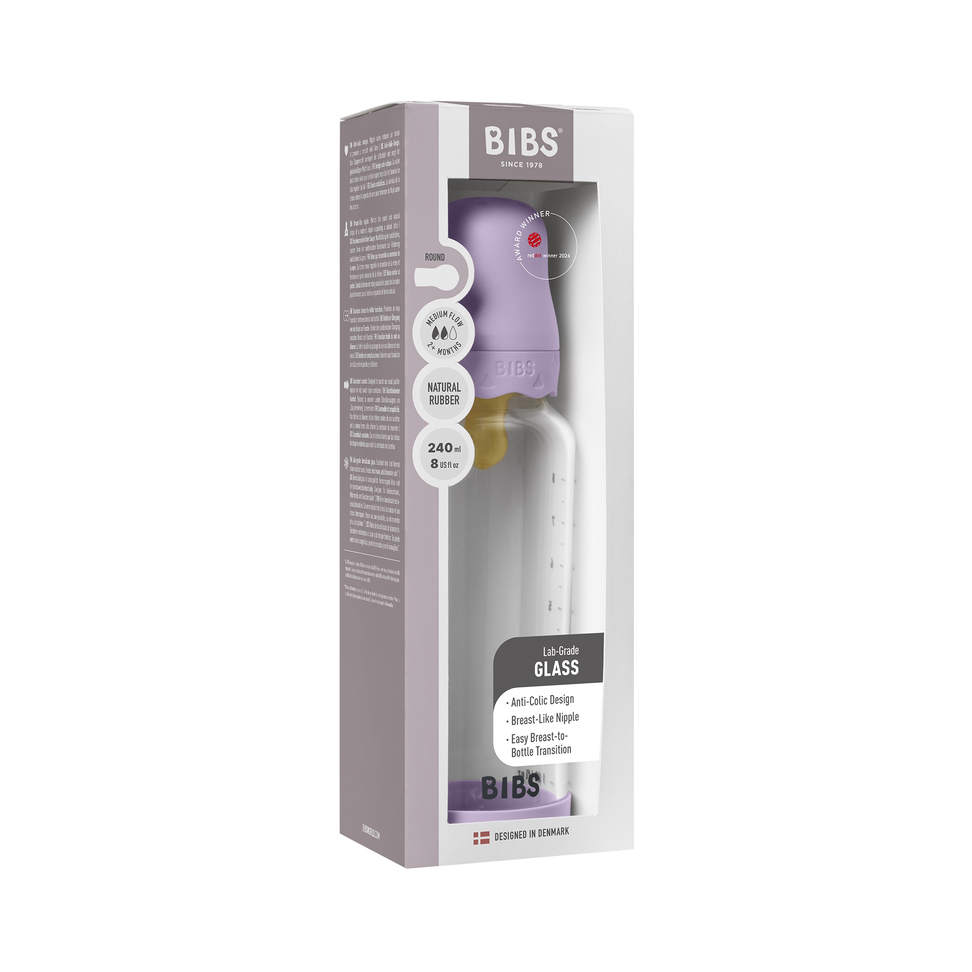 BIBS Baby Glass Boheme Bottle Naturgummi Medium Flow Violet Sky