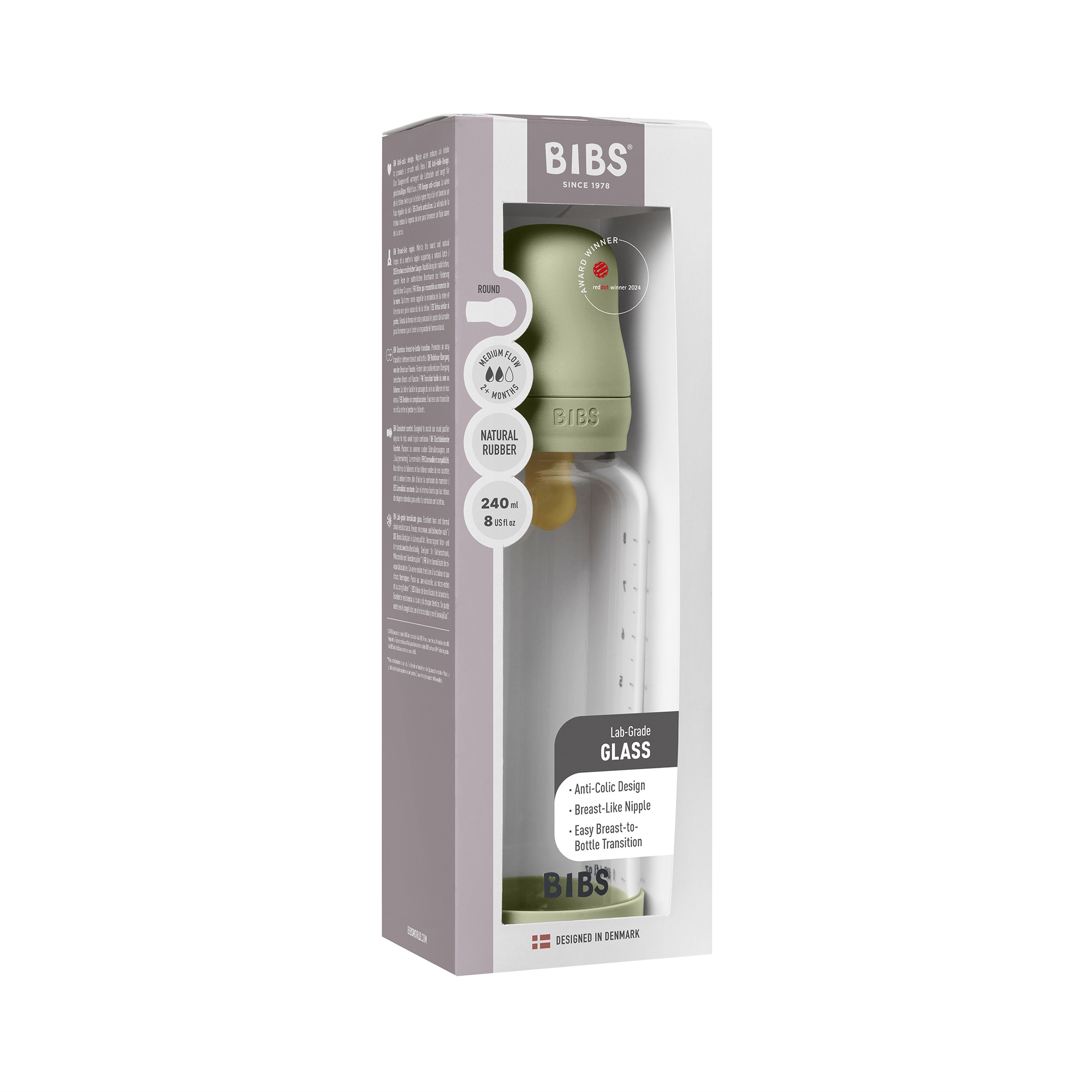 BIBS Baby Glass Bottle Naturgummi Medium Flow Sage