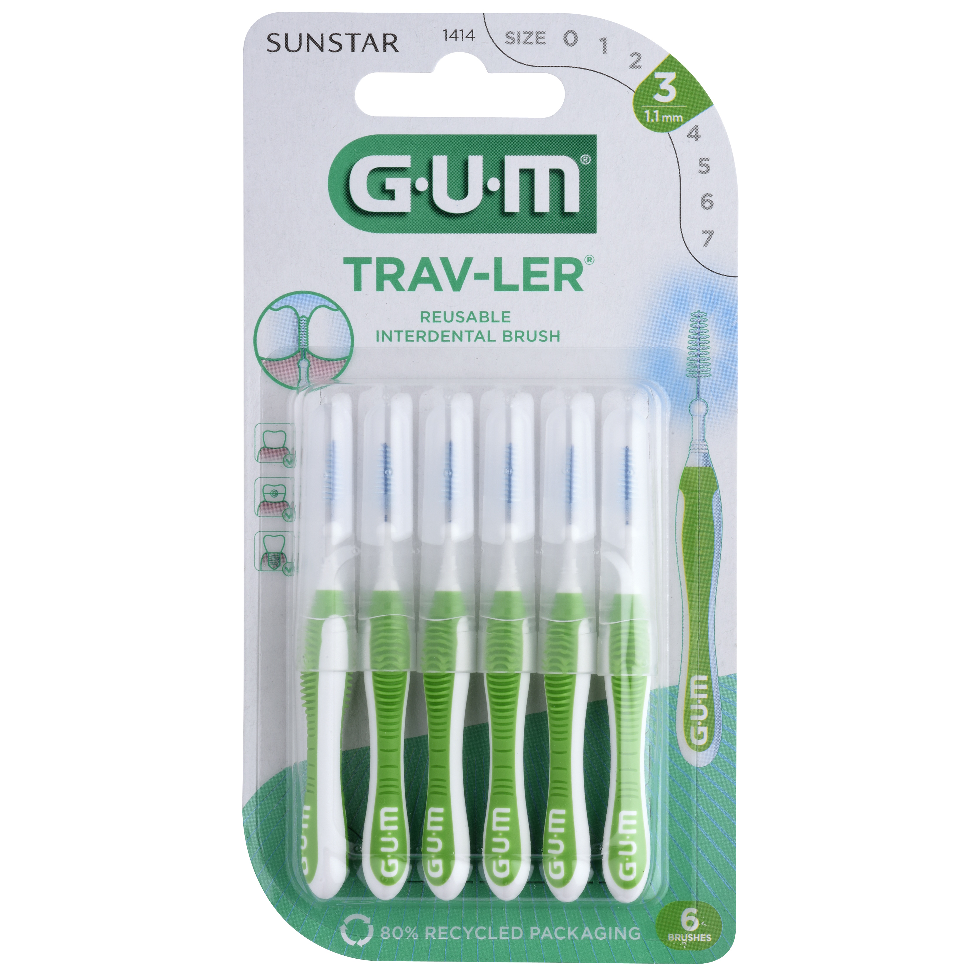 Gum Travler Mellemrumsbørste Nr. 1414 1,1 mm