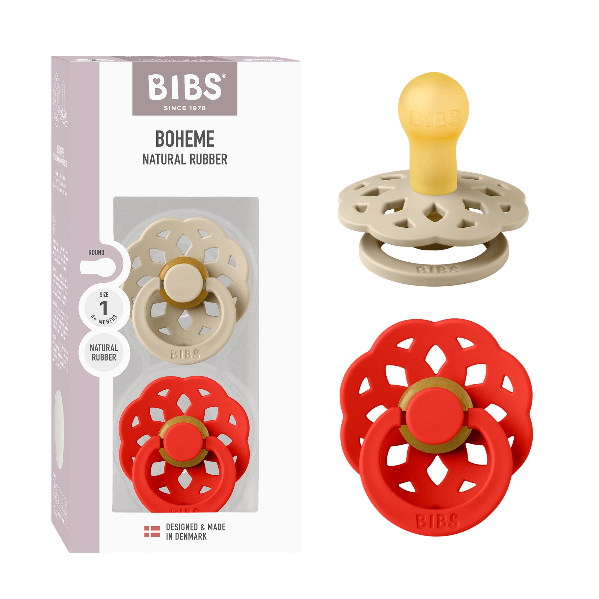 BIBS Pacifier Boheme 2 PACK Latex Size 1 Vanilla/Candy Apple