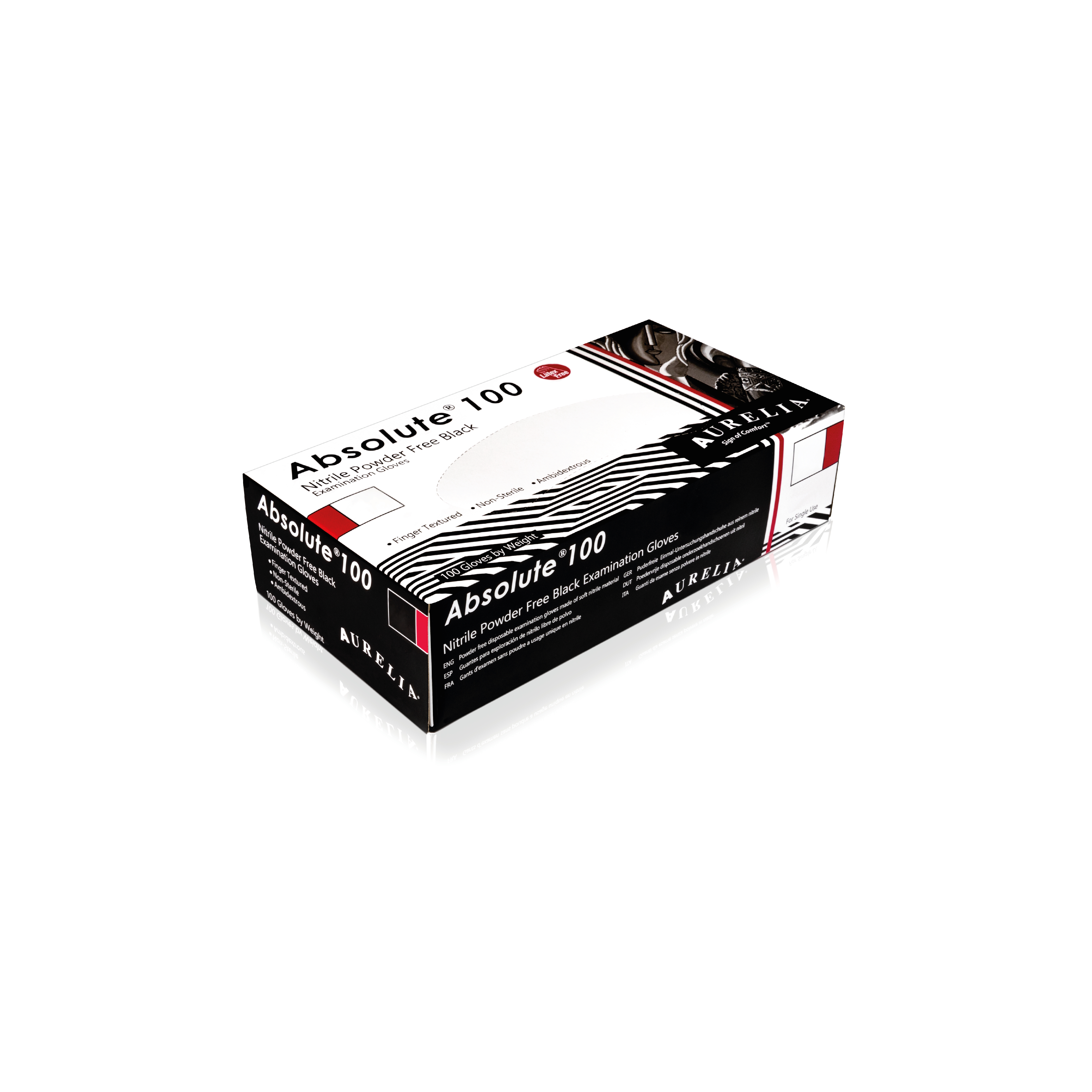 Aurelia Absolute 100 sort pudderfri nitrilhandske, 3,2 mil (100 stk)