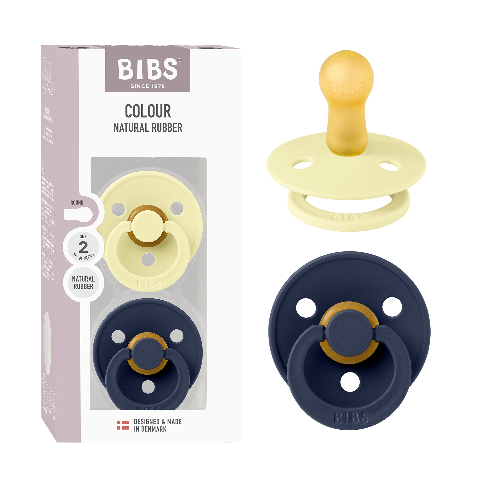 BIBS Pacifier Colour 2 PACK Latex Size 2 Luna/Deep space