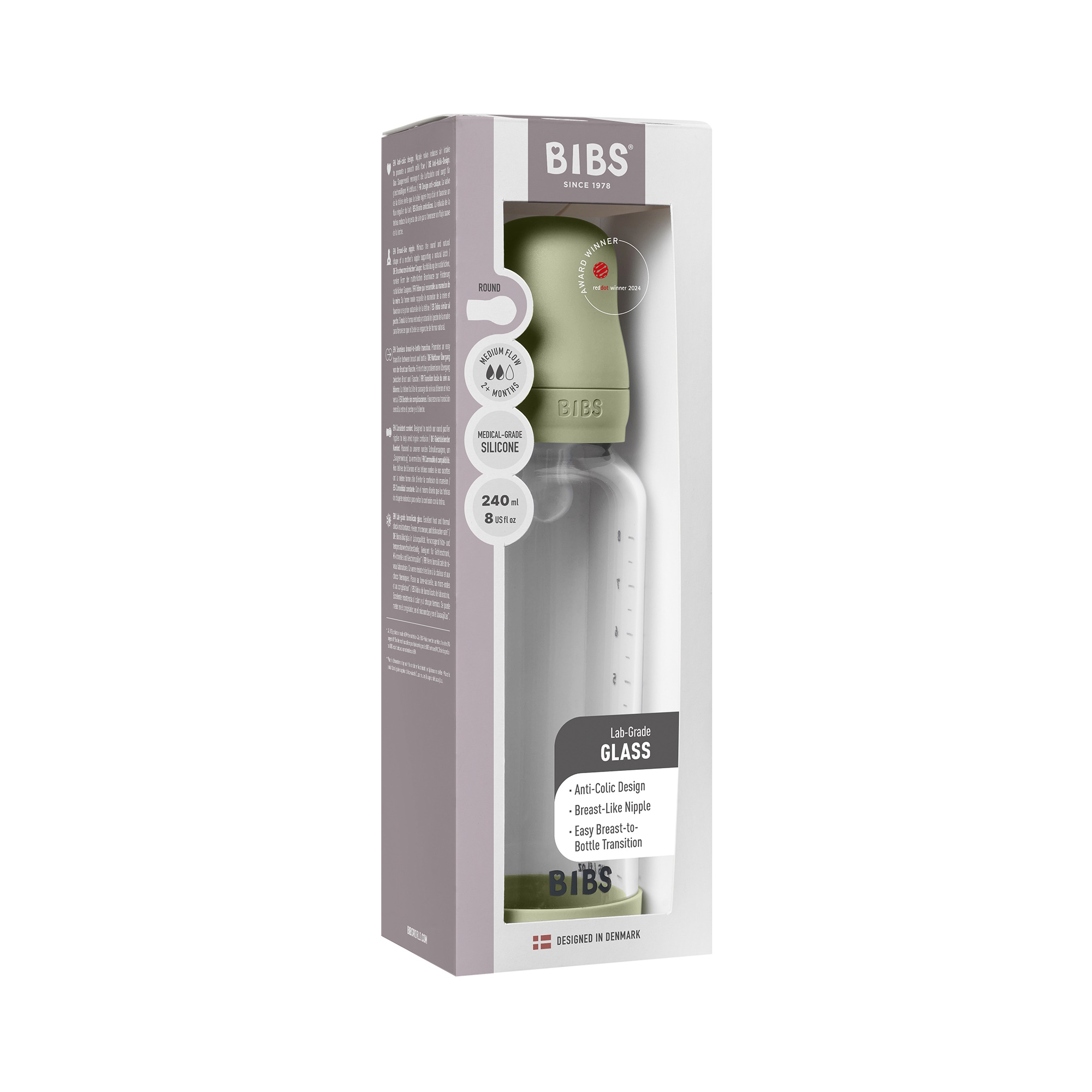 BIBS Baby Glass Bottle Silikone Medium Flow Sage
