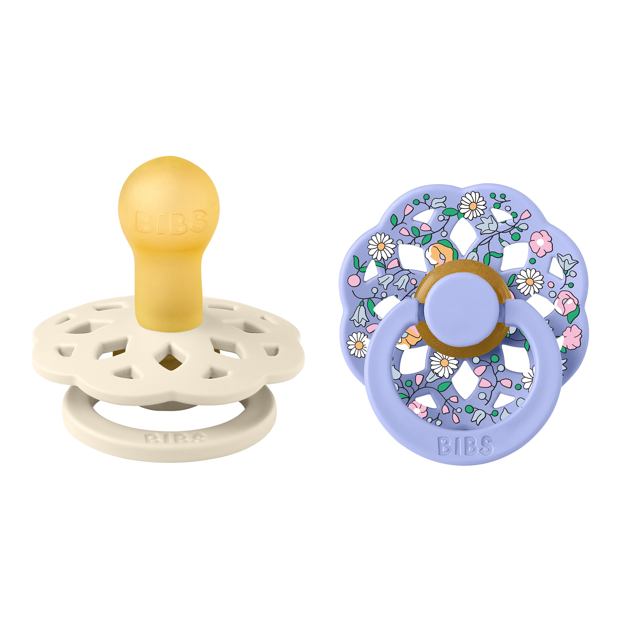 BIBS x Liberty Pacifier Boheme 2 PACK Chloe Meadow Latex Size 1 Ivory Mix
