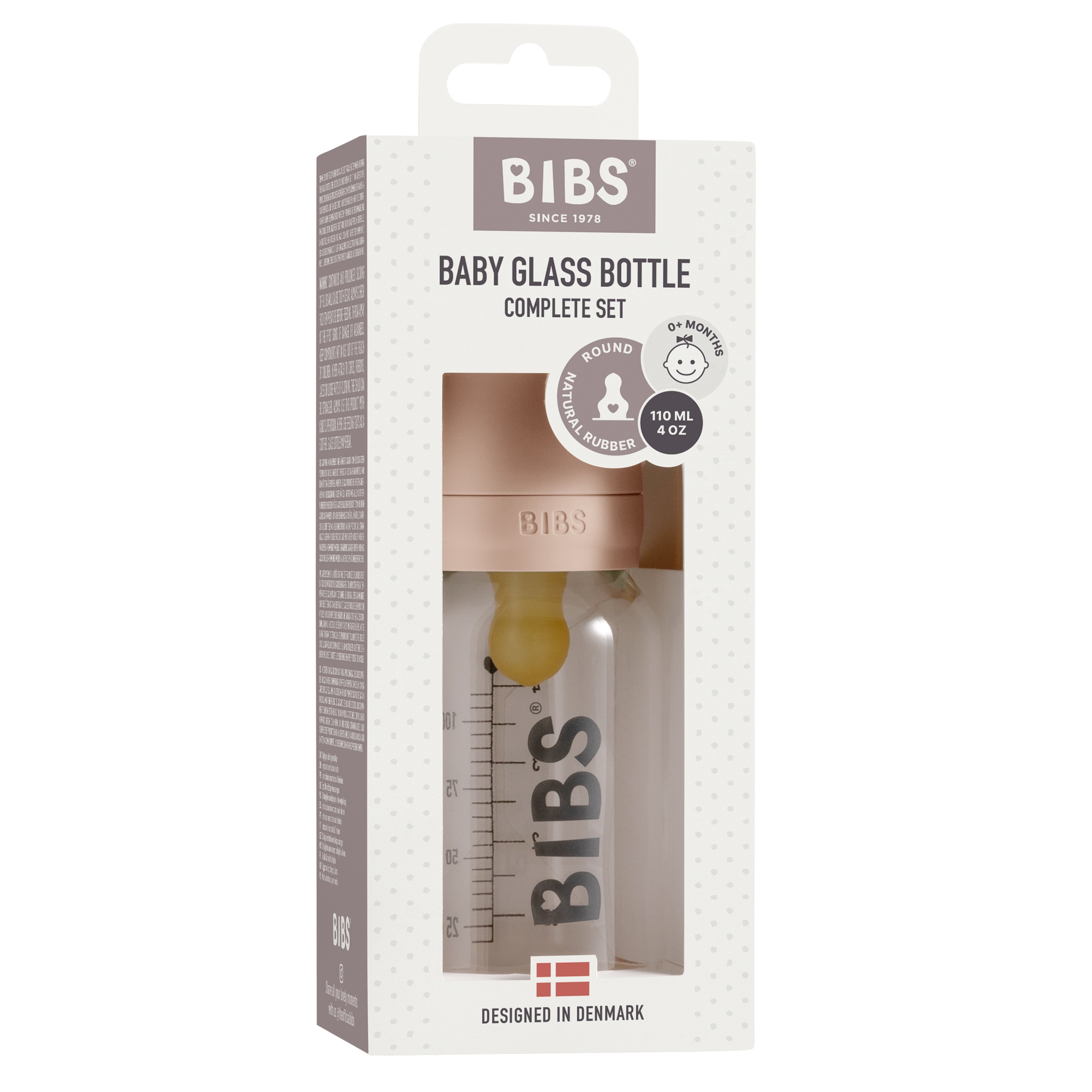 BIBS Baby Glass Bottle Naturgummi Slow Flow Blush