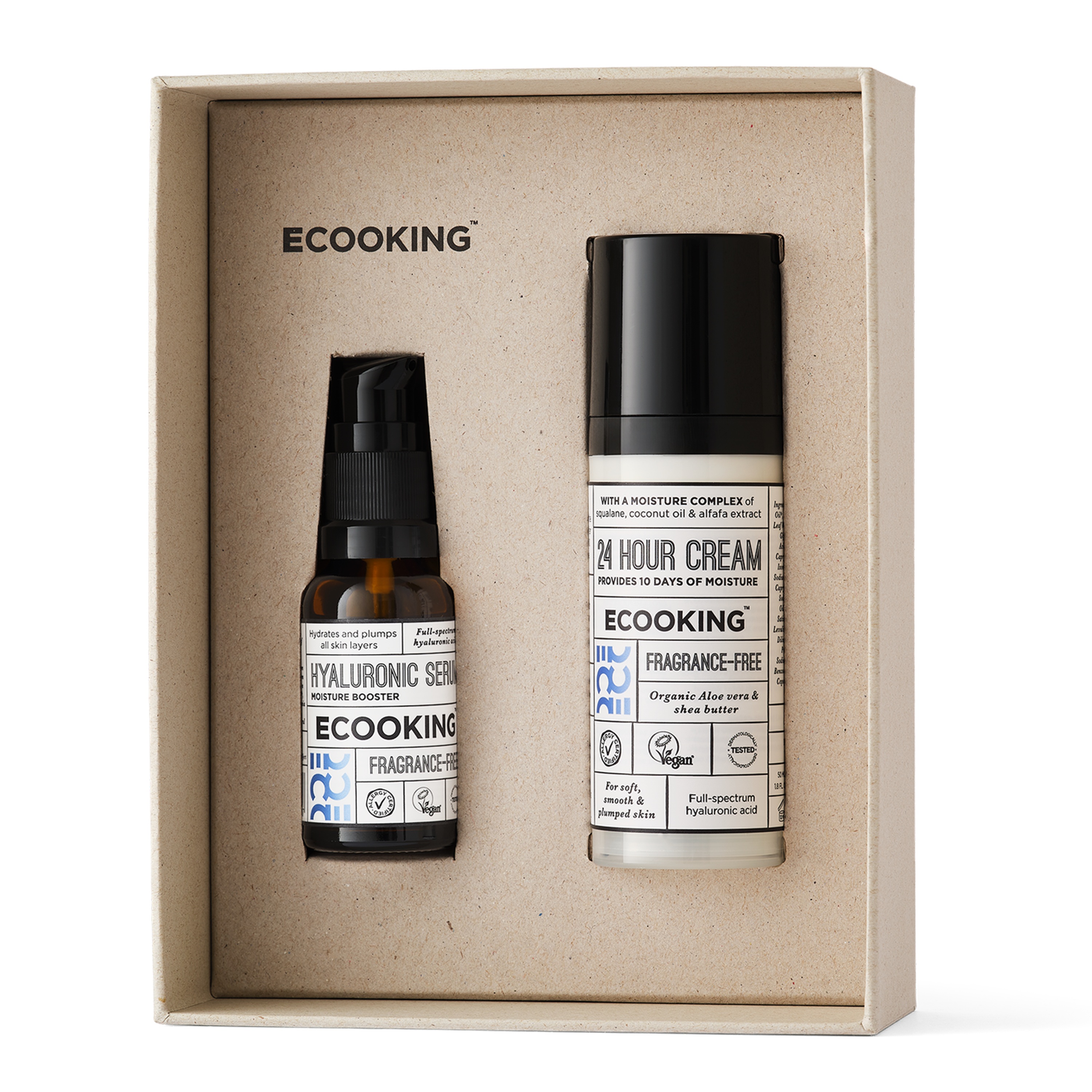 ECOOKING Hydra Heroes 24H Cream & Hyaluronic Serum Fragrance-Free gaveæske