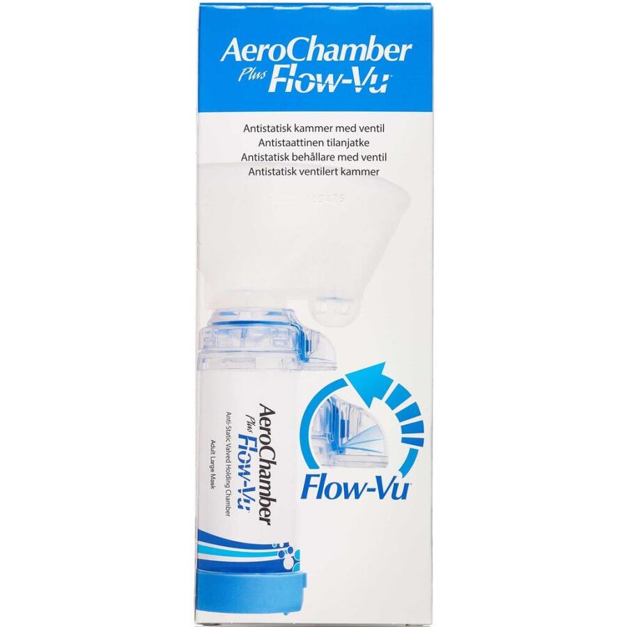 Aerochamber Plus Flow-vu Maske voksen large blå