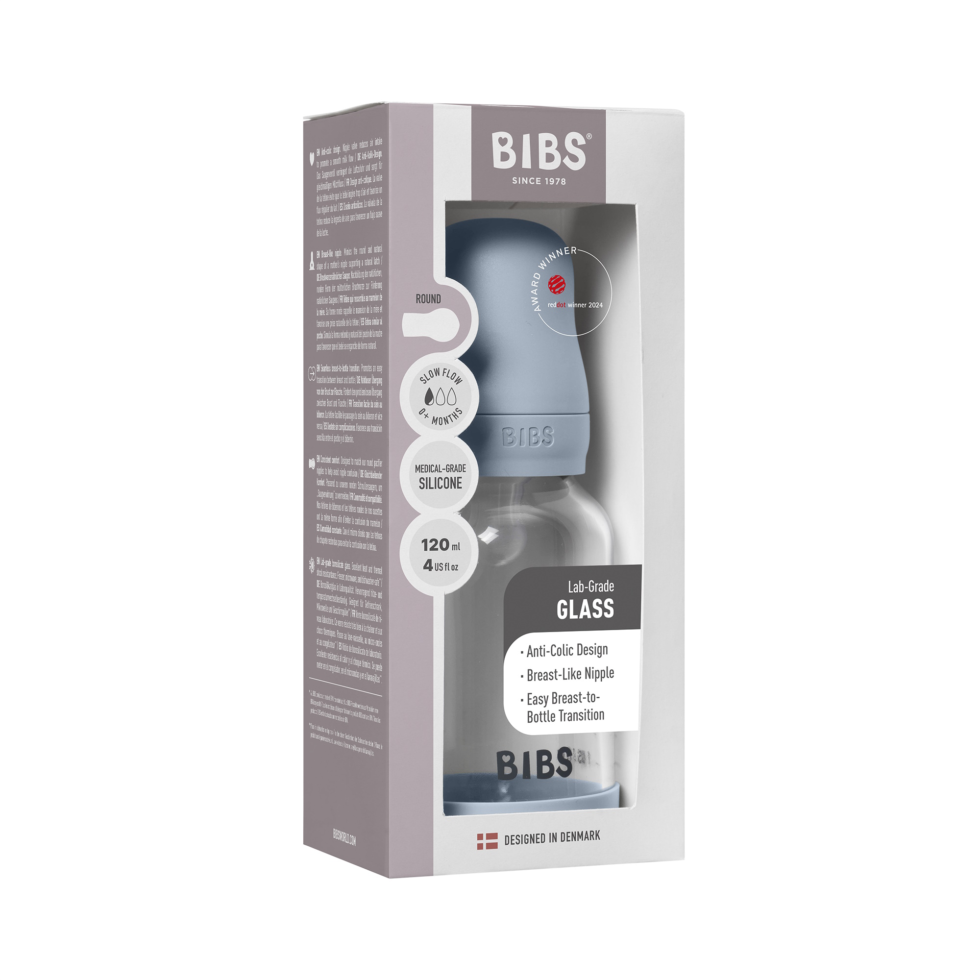 BIBS Baby Glass Bottle Silikone Slow Flow Baby Blue