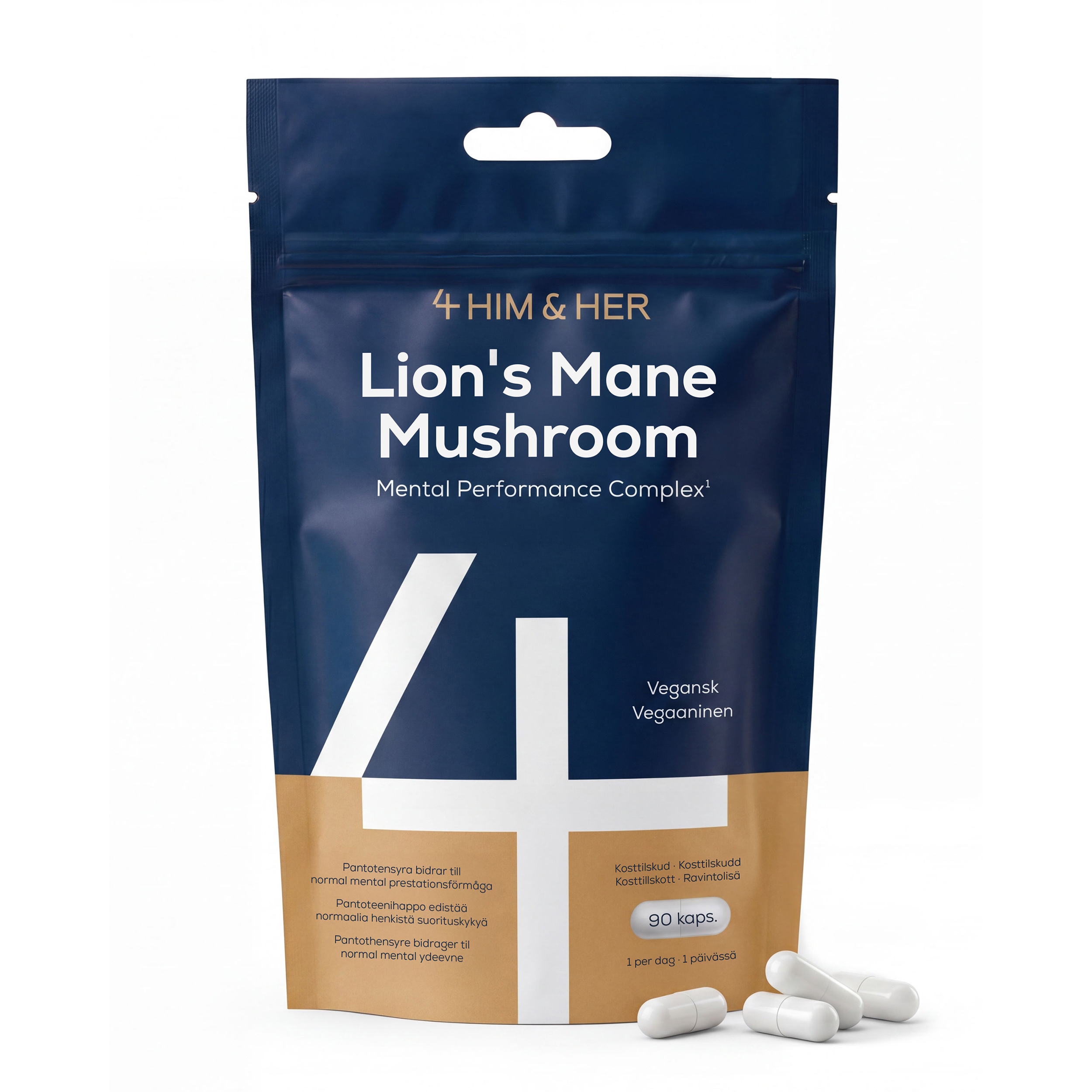 4 HIM & HER Lion's Mane 60 kapsler med lions mane og vitamin b12