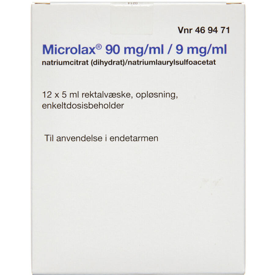Microlax 9 mg/ml + 90 mg/ml 60 ml Rektalvæske, opløsning, enkeltdosisbeholder