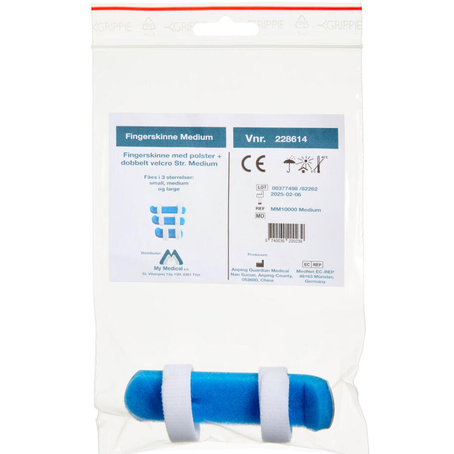 Fingerskinne m. dobbelt vecro - Medium