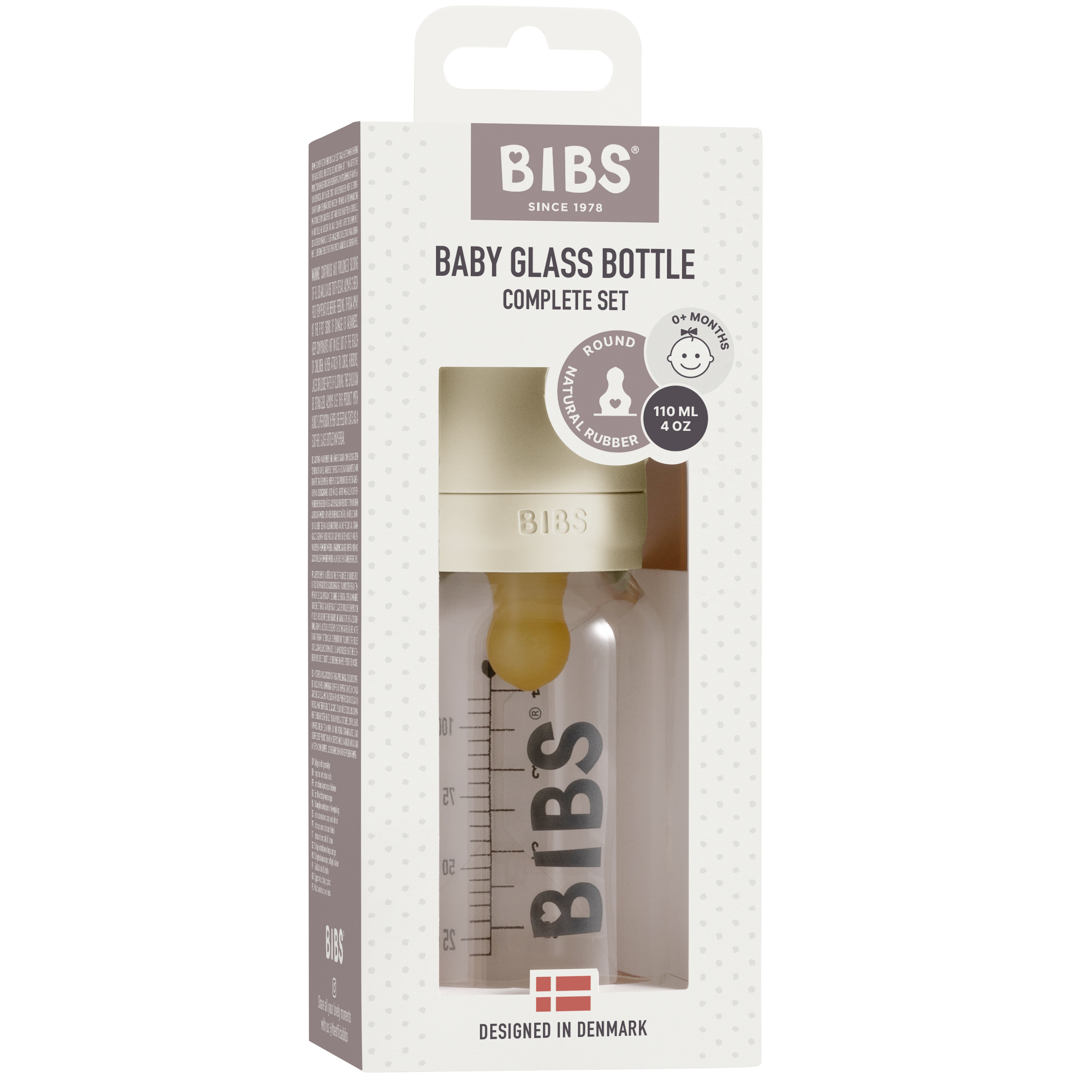 BIBS Baby Glass Bottle Naturgummi Slow Flow Ivory