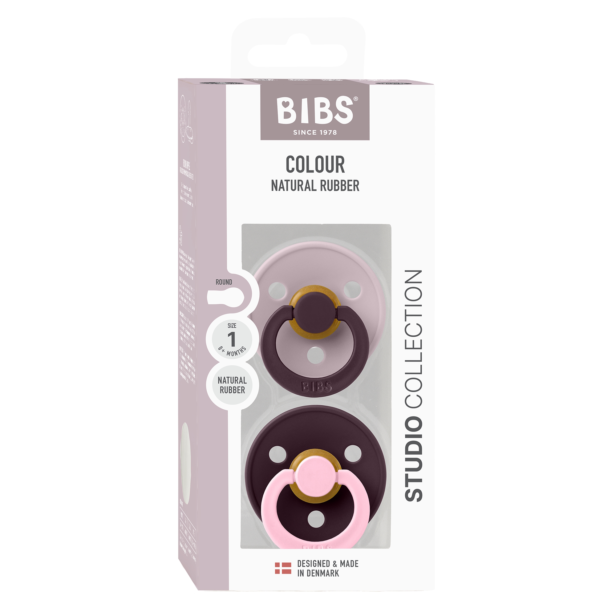 BIBS Pacifier Studio Colour 2 PACK Fusion Latex Size 1 Dusky Lilac Plum mix