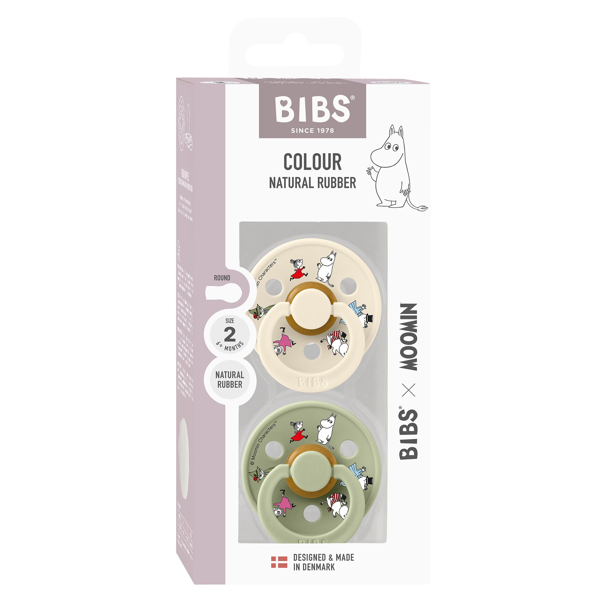 Bibs x Moomin Pacifier Colour 2 pack Friends Latex Size 2 Ivory mix